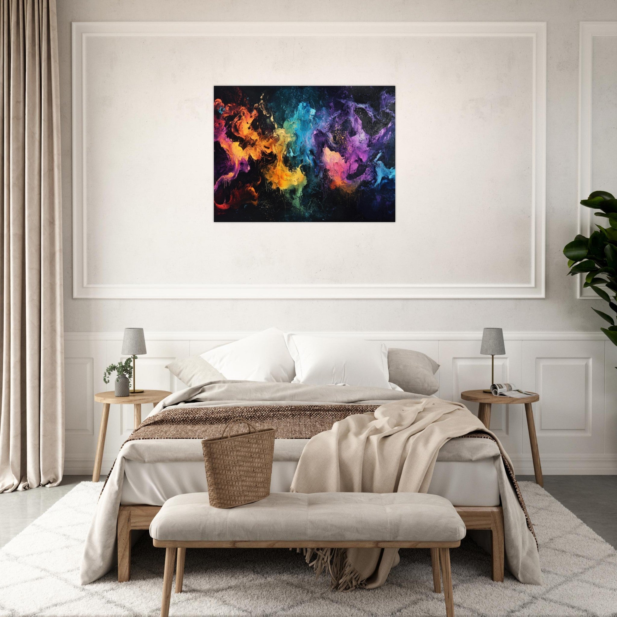 Fine Art Poster Landscape - Chromatic Abyss A dark infinite void punctured - Shop Ai Art WebShop - Digital Art online Store