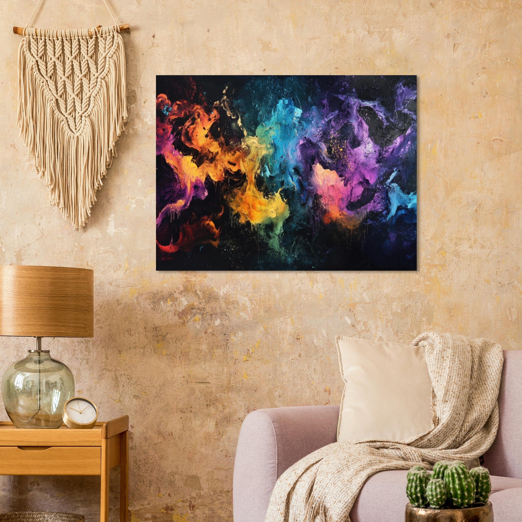 Fine Art Poster Landscape - Chromatic Abyss A dark infinite void punctured - Shop Ai Art WebShop - Digital Art online Store