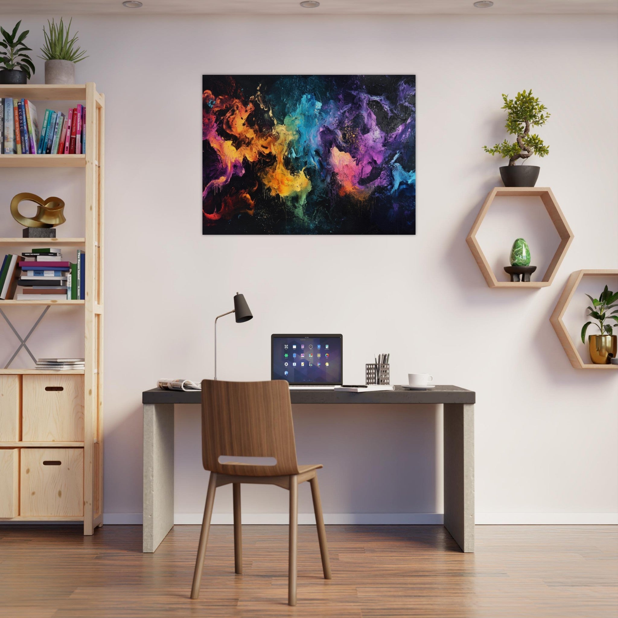 Fine Art Poster Landscape - Chromatic Abyss A dark infinite void punctured - Shop Ai Art WebShop - Digital Art online Store