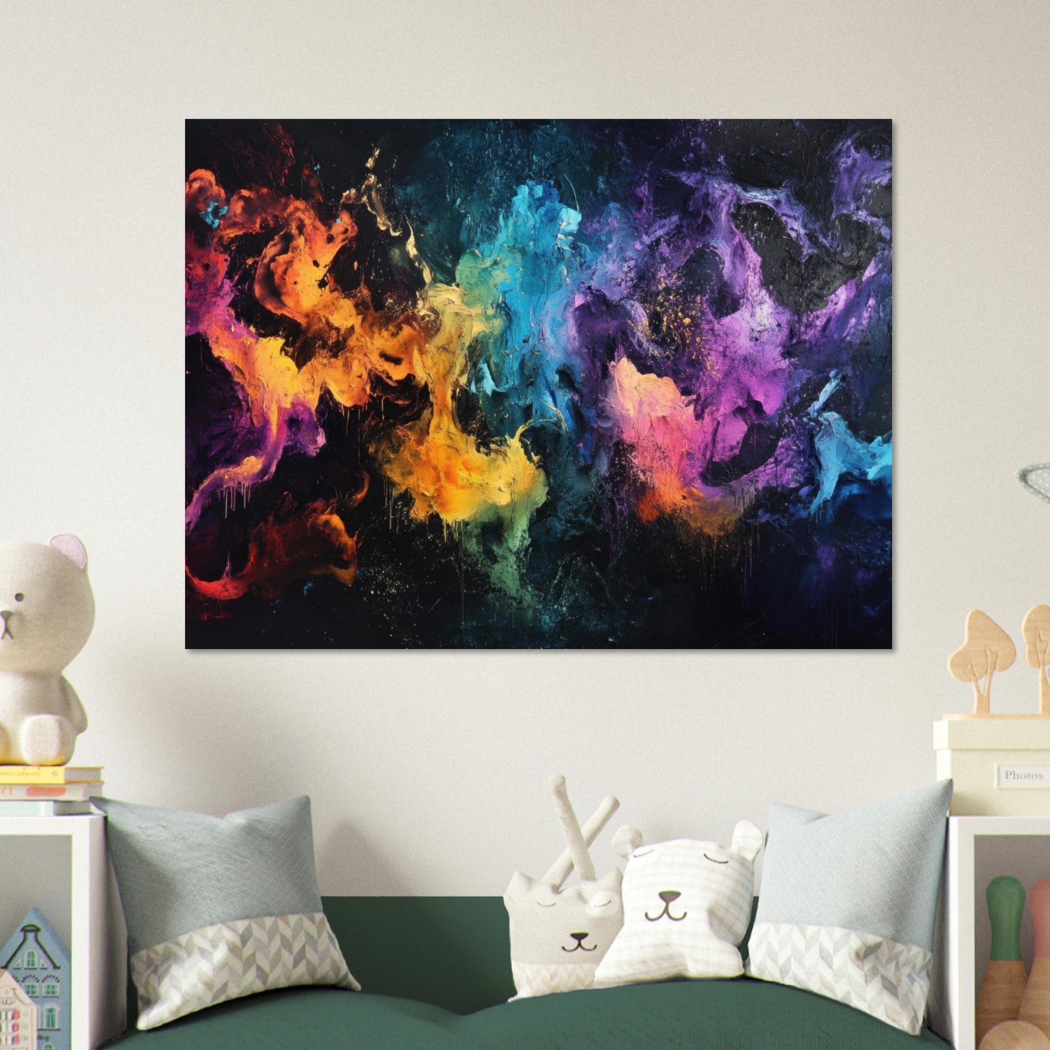 Fine Art Poster Landscape - Chromatic Abyss A dark infinite void punctured - Shop Ai Art WebShop - Digital Art online Store