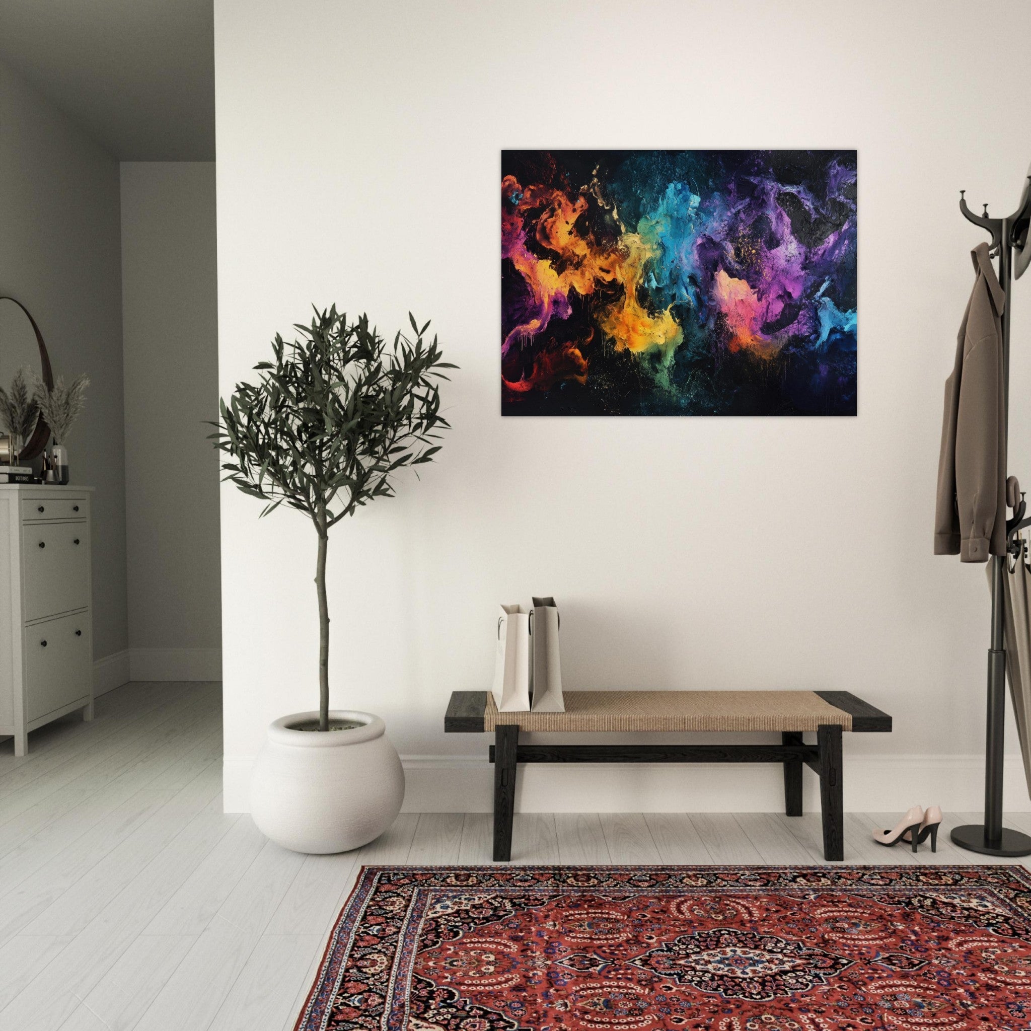 Fine Art Poster Landscape - Chromatic Abyss A dark infinite void punctured - Shop Ai Art WebShop - Digital Art online Store