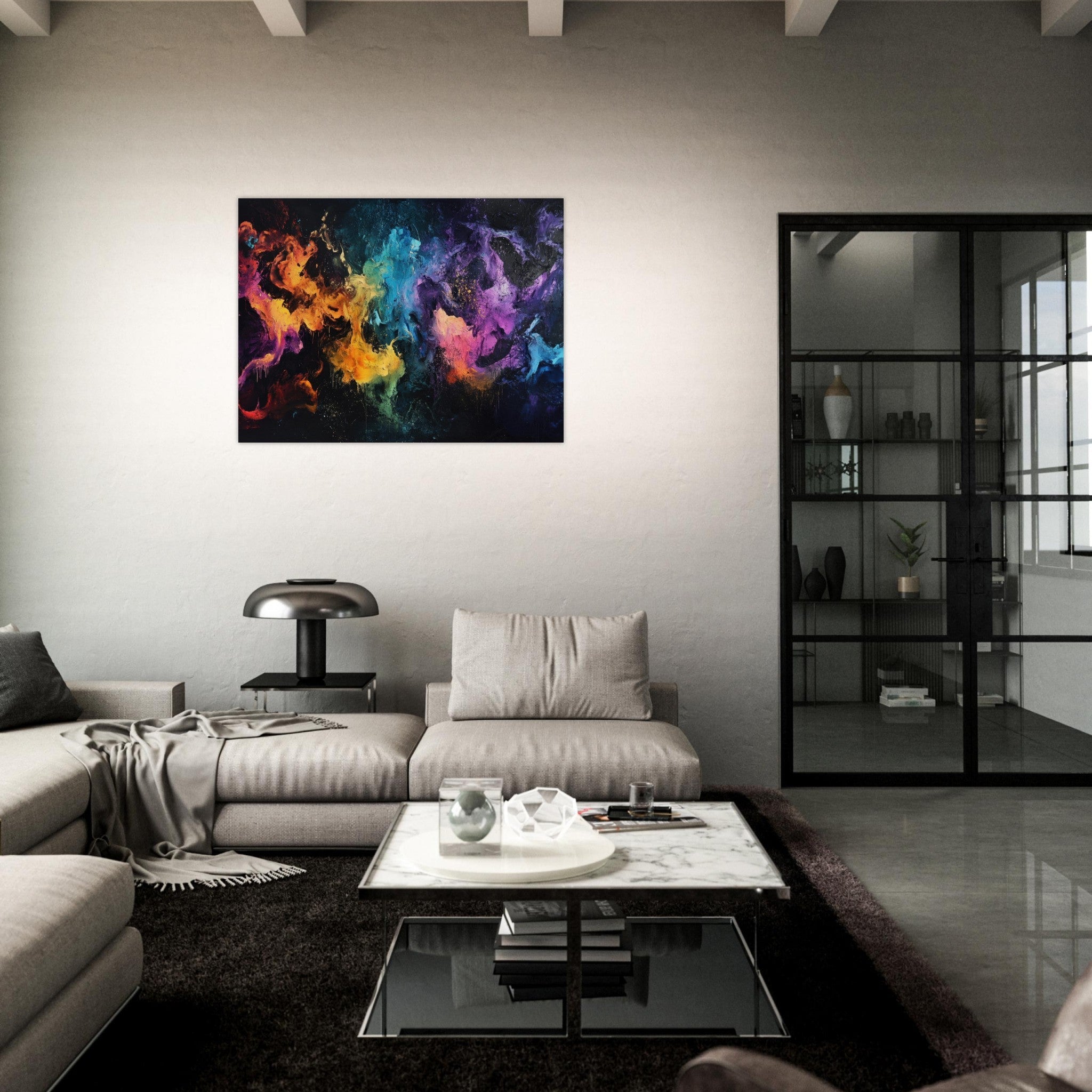 Fine Art Poster Landscape - Chromatic Abyss A dark infinite void punctured - Shop Ai Art WebShop - Digital Art online Store