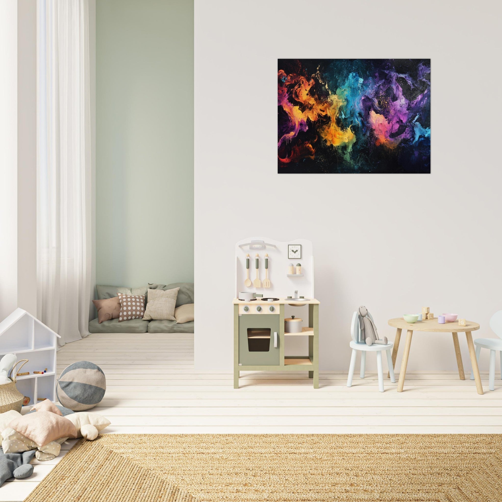 Fine Art Poster Landscape - Chromatic Abyss A dark infinite void punctured - Shop Ai Art WebShop - Digital Art online Store