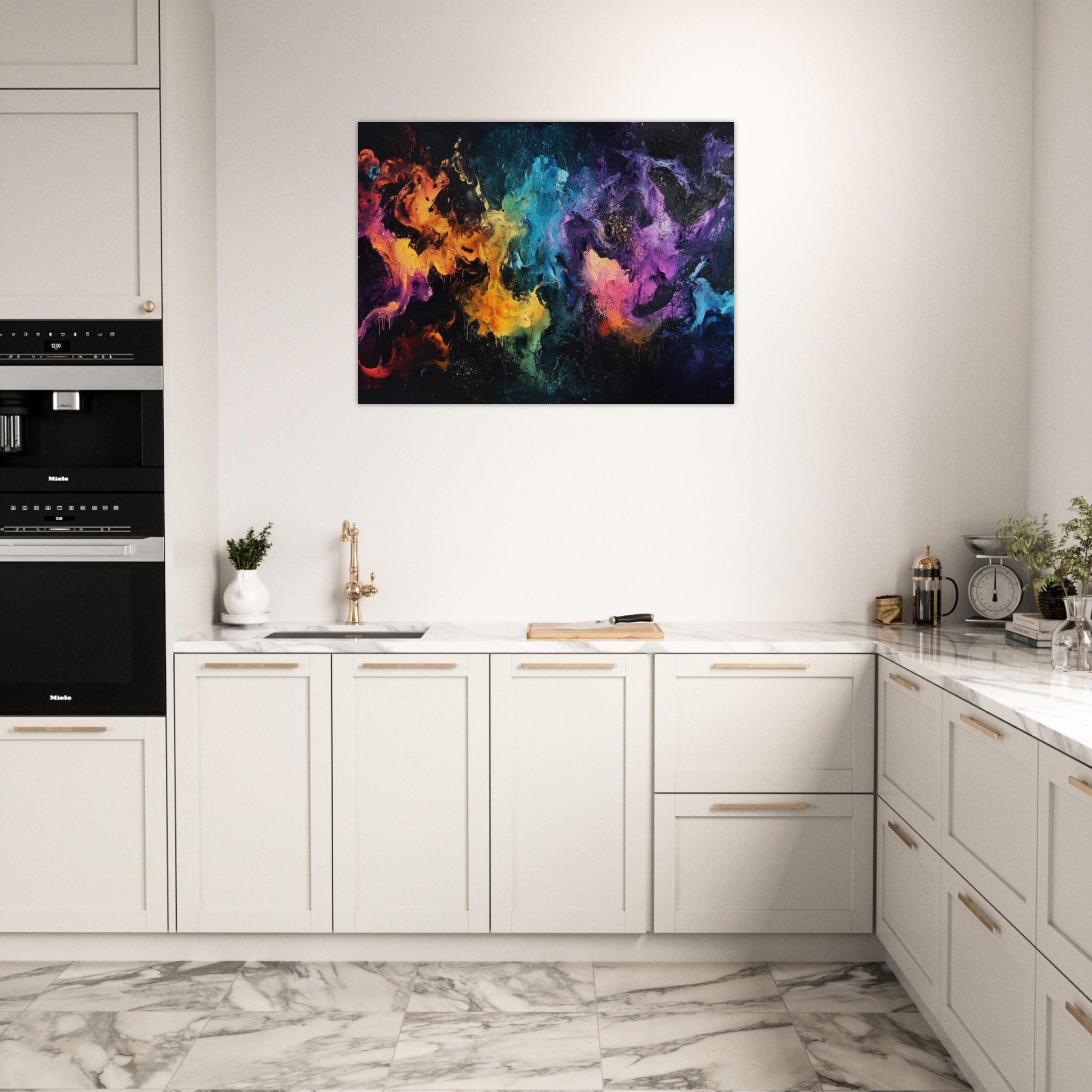Fine Art Poster Landscape - Chromatic Abyss A dark infinite void punctured - Shop Ai Art WebShop - Digital Art online Store