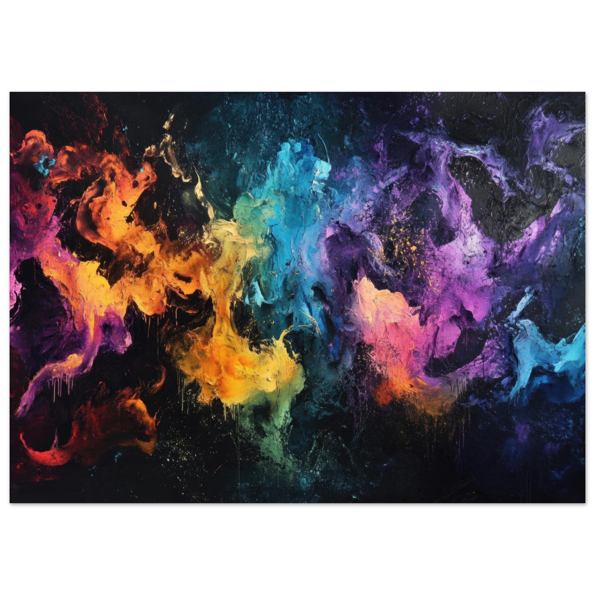 Fine Art Poster Landscape - Chromatic Abyss A dark infinite void punctured - Shop Ai Art WebShop - Digital Art online Store