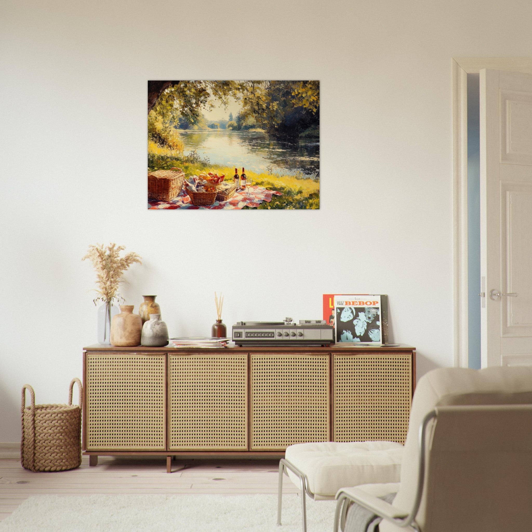Fine Art Poster Landscape - Countryside Picnic by a River A lazy afternoon - Ai Art Force