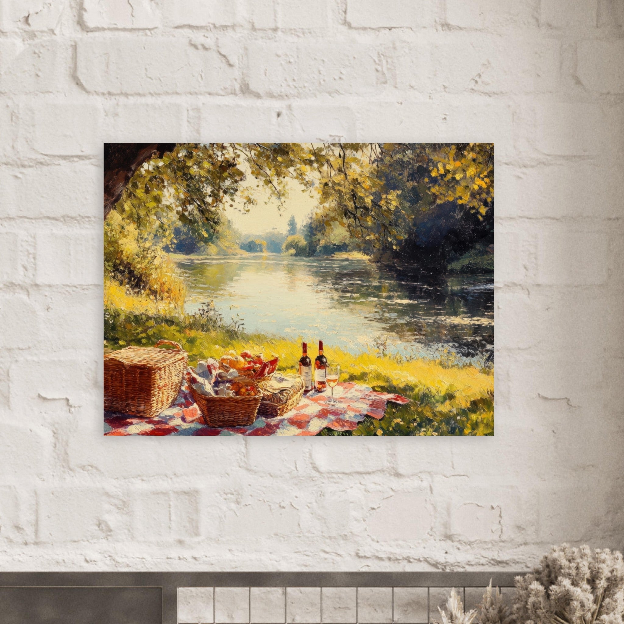 Fine Art Poster Landscape - Countryside Picnic by a River A lazy afternoon - Ai Art Force