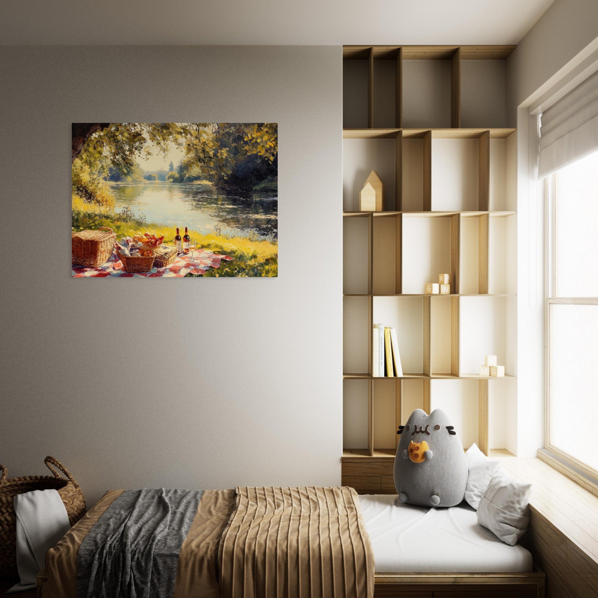Fine Art Poster Landscape - Countryside Picnic by a River A lazy afternoon - Ai Art Force