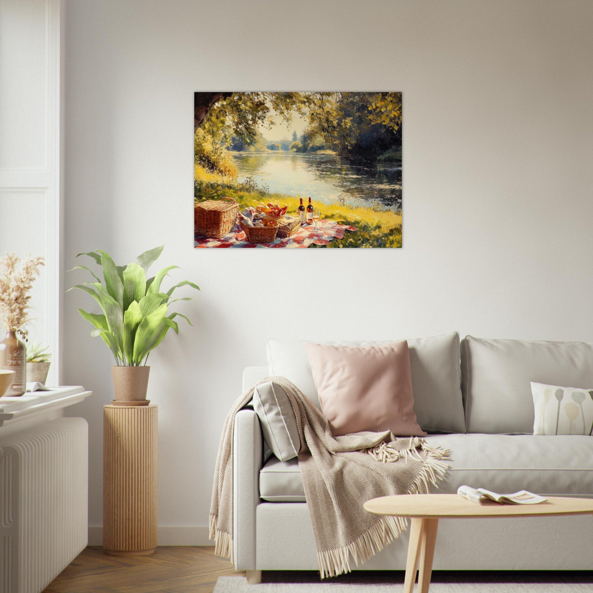 Fine Art Poster Landscape - Countryside Picnic by a River A lazy afternoon - Ai Art Force