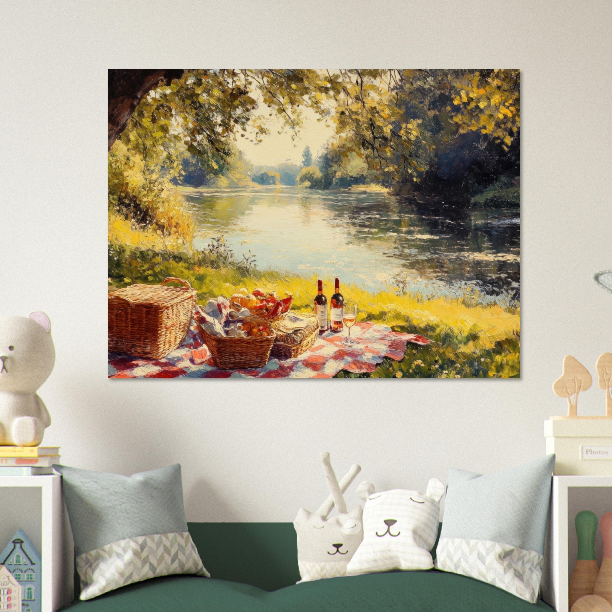 Fine Art Poster Landscape - Countryside Picnic by a River A lazy afternoon - Ai Art Force