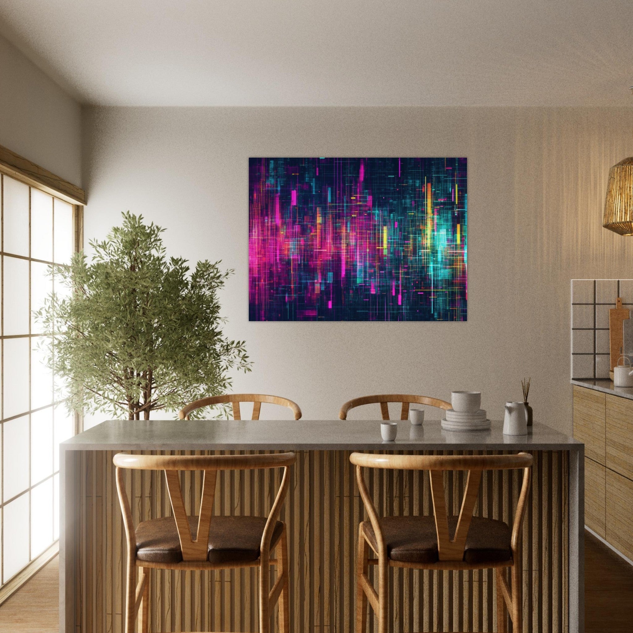 Fine Art Poster Landscape - Digital Pulse A chaotic burst of pitch - inspired - Shop Ai Art WebShop - Digital Art online Store