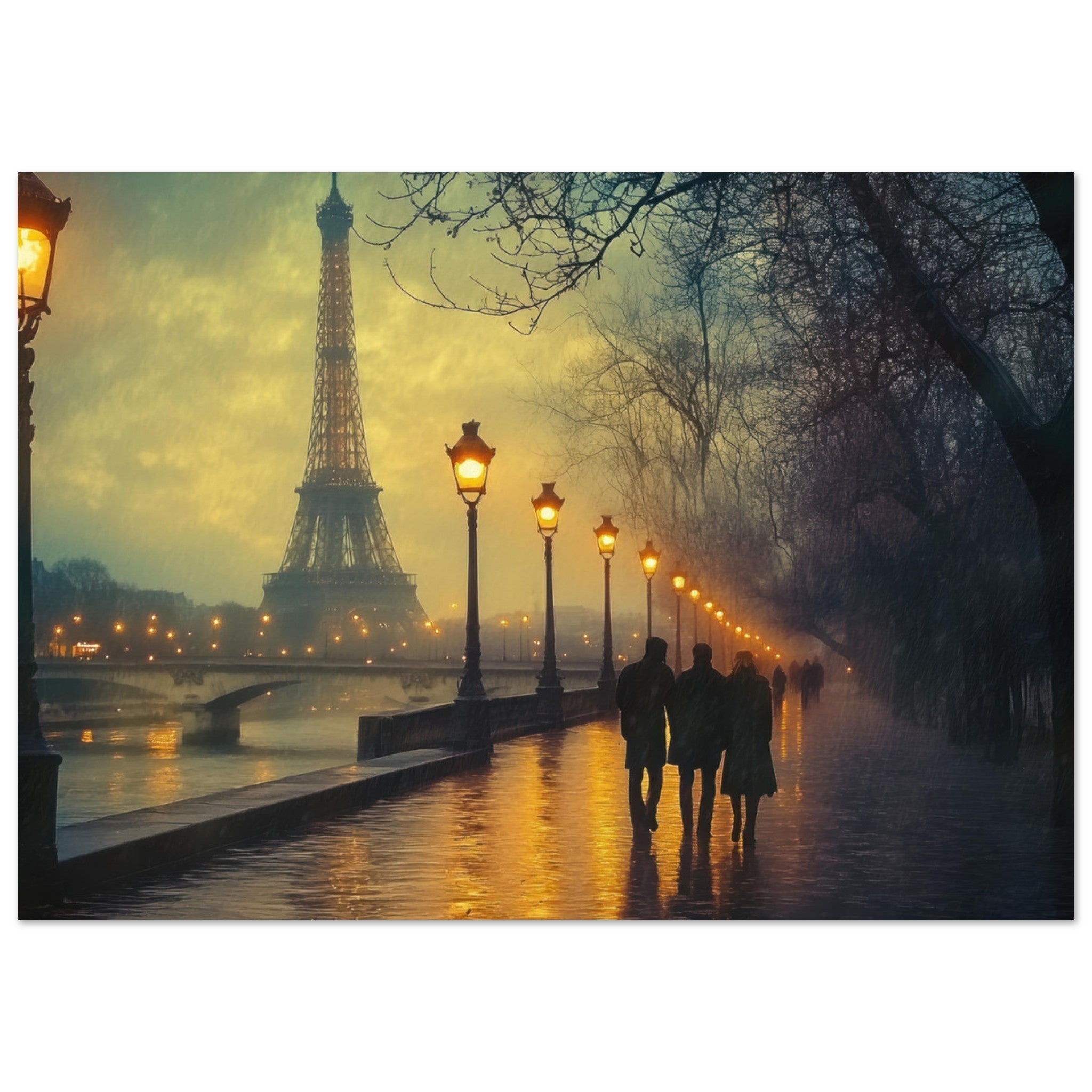 Fine Art Poster Landscape - Evening Stroll Along the Seine A romantic river - Shop Ai Art WebShop - Digital Art online Store