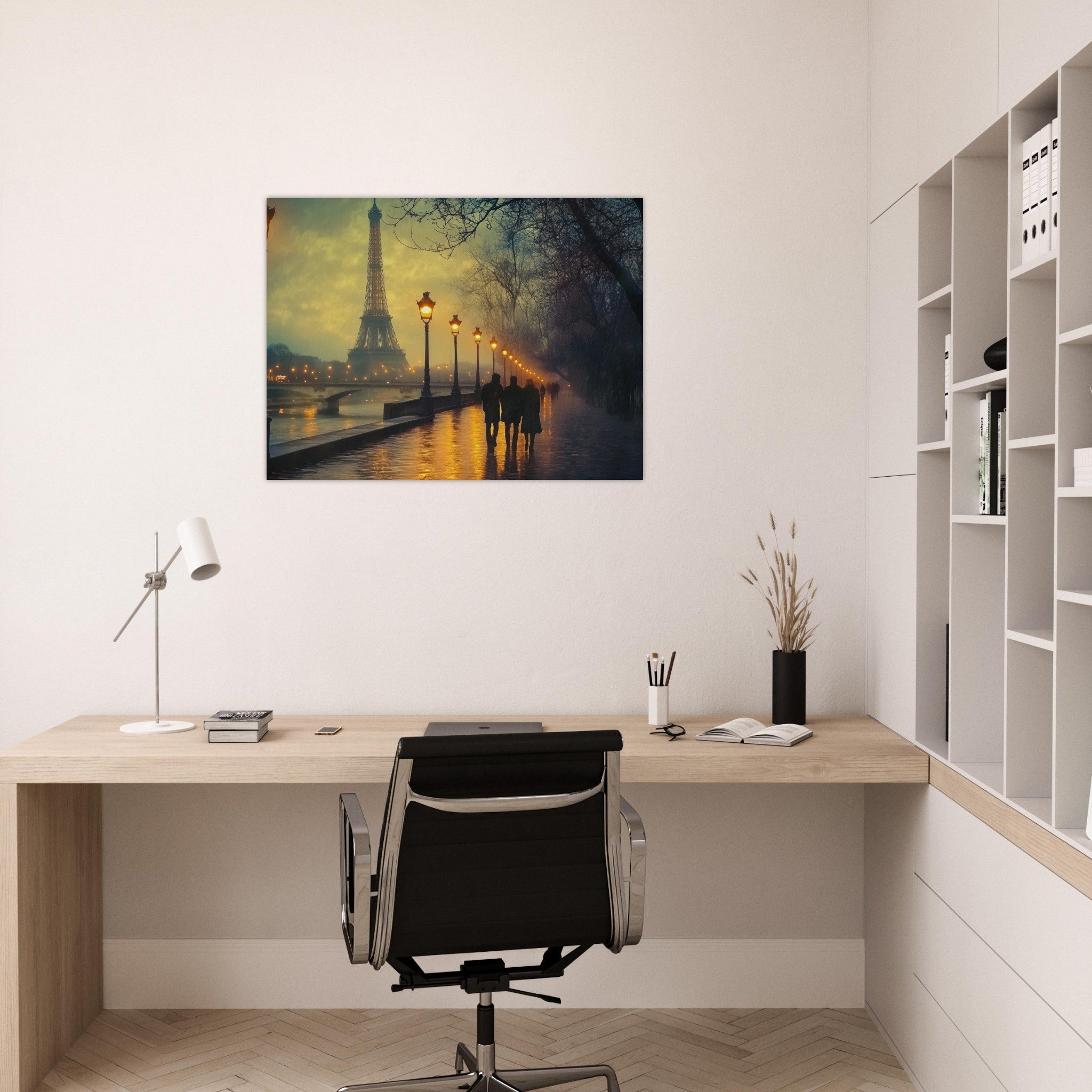 Fine Art Poster Landscape - Evening Stroll Along the Seine A romantic river - Shop Ai Art WebShop - Digital Art online Store