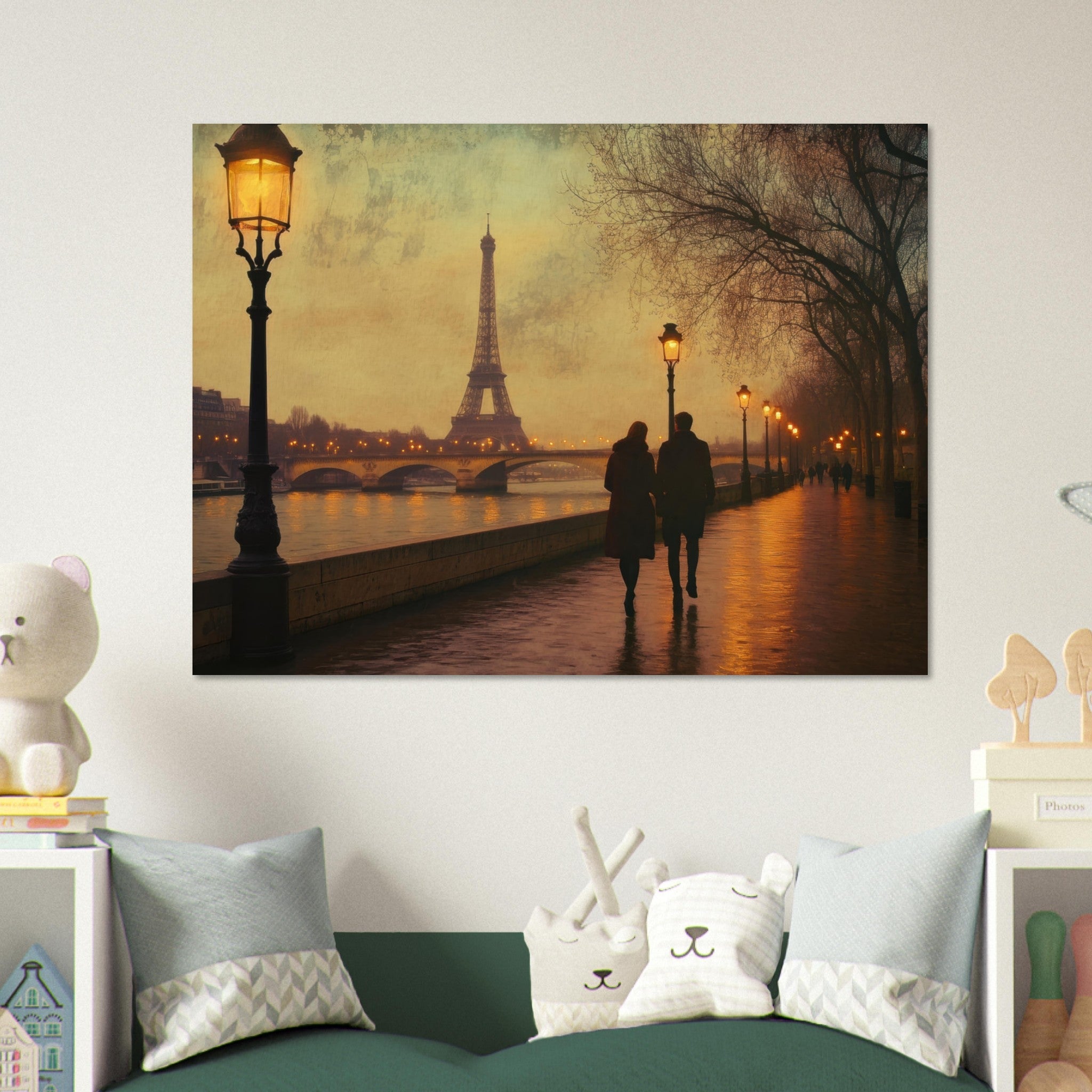 Fine Art Poster Landscape - Evening Stroll Along the Seine A romantic river 2 - Shop Ai Art WebShop - Digital Art online Store