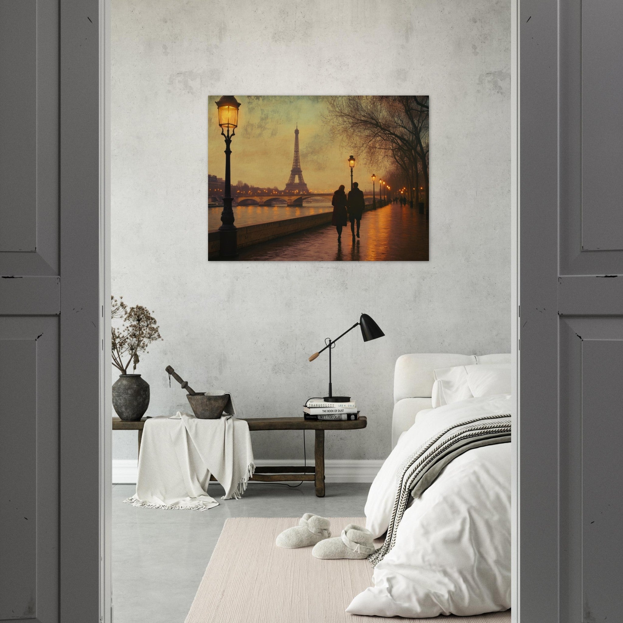 Fine Art Poster Landscape - Evening Stroll Along the Seine A romantic river 2 - Shop Ai Art WebShop - Digital Art online Store