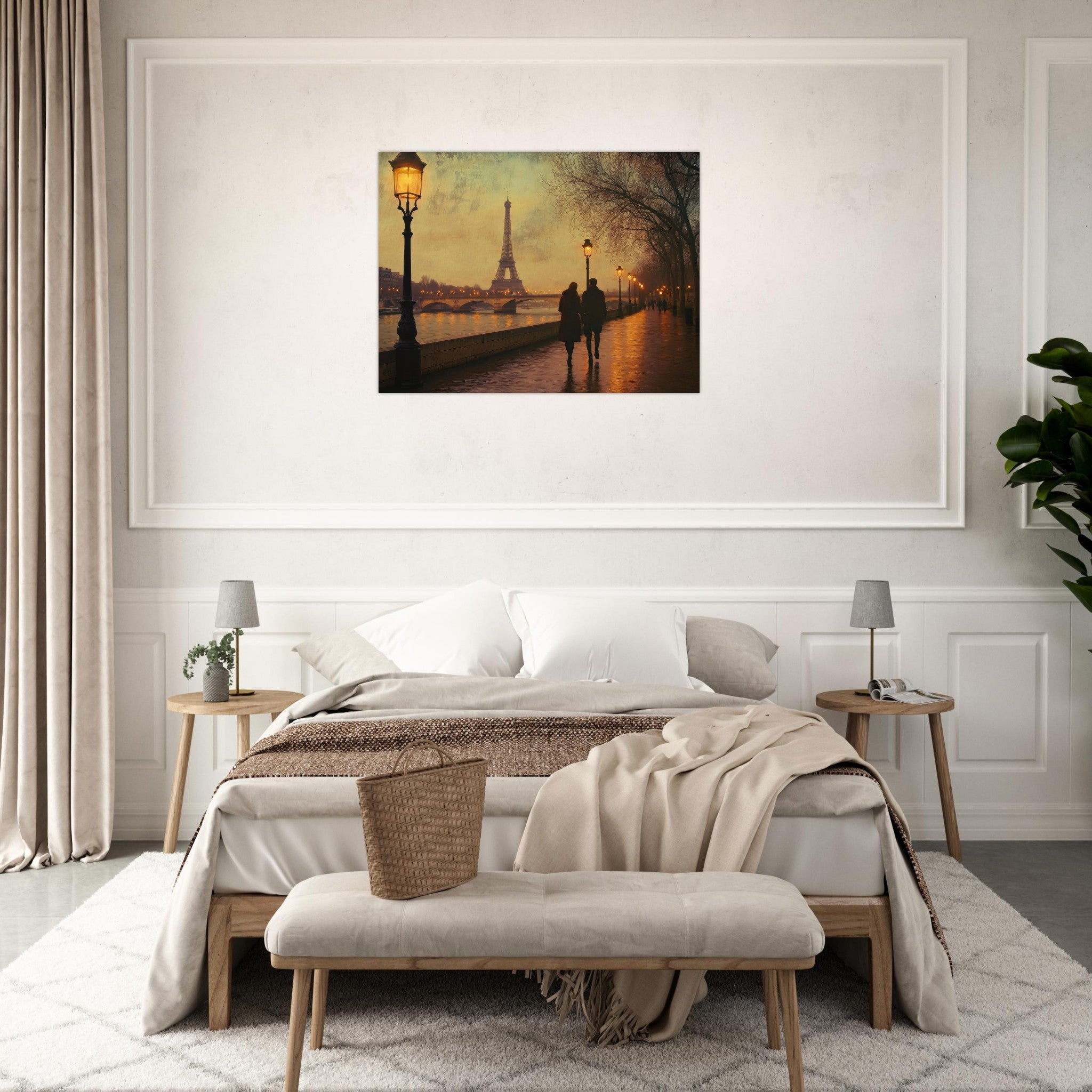 Fine Art Poster Landscape - Evening Stroll Along the Seine A romantic river 2 - Shop Ai Art WebShop - Digital Art online Store