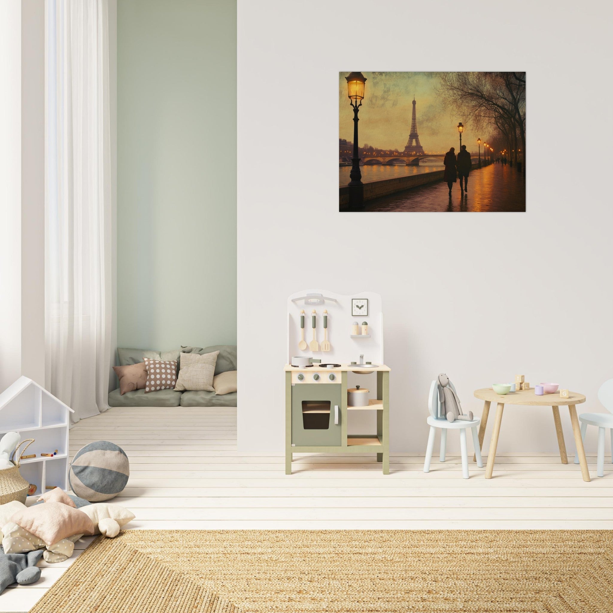 Fine Art Poster Landscape - Evening Stroll Along the Seine A romantic river 2 - Shop Ai Art WebShop - Digital Art online Store