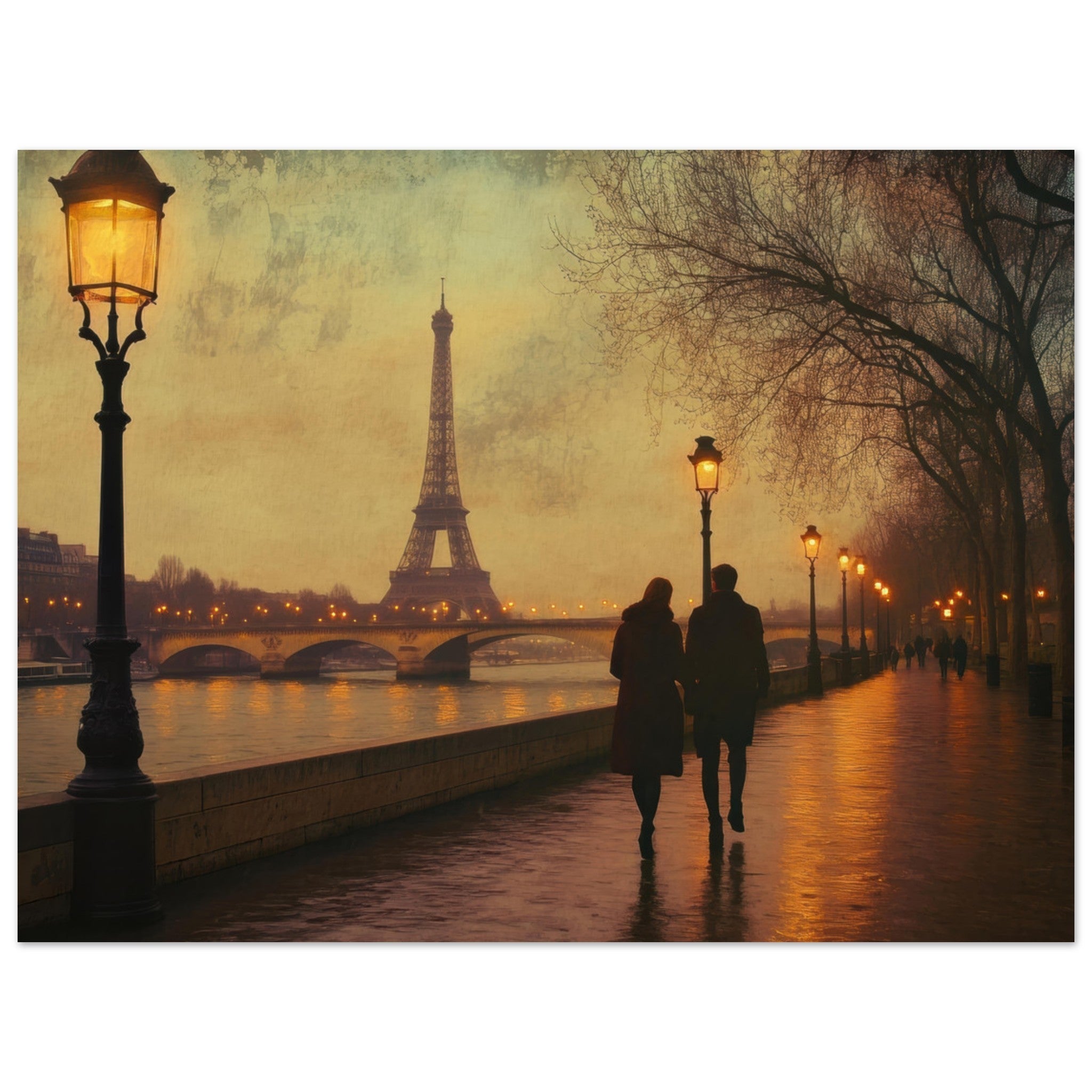 Fine Art Poster Landscape - Evening Stroll Along the Seine A romantic river 2 - Shop Ai Art WebShop - Digital Art online Store