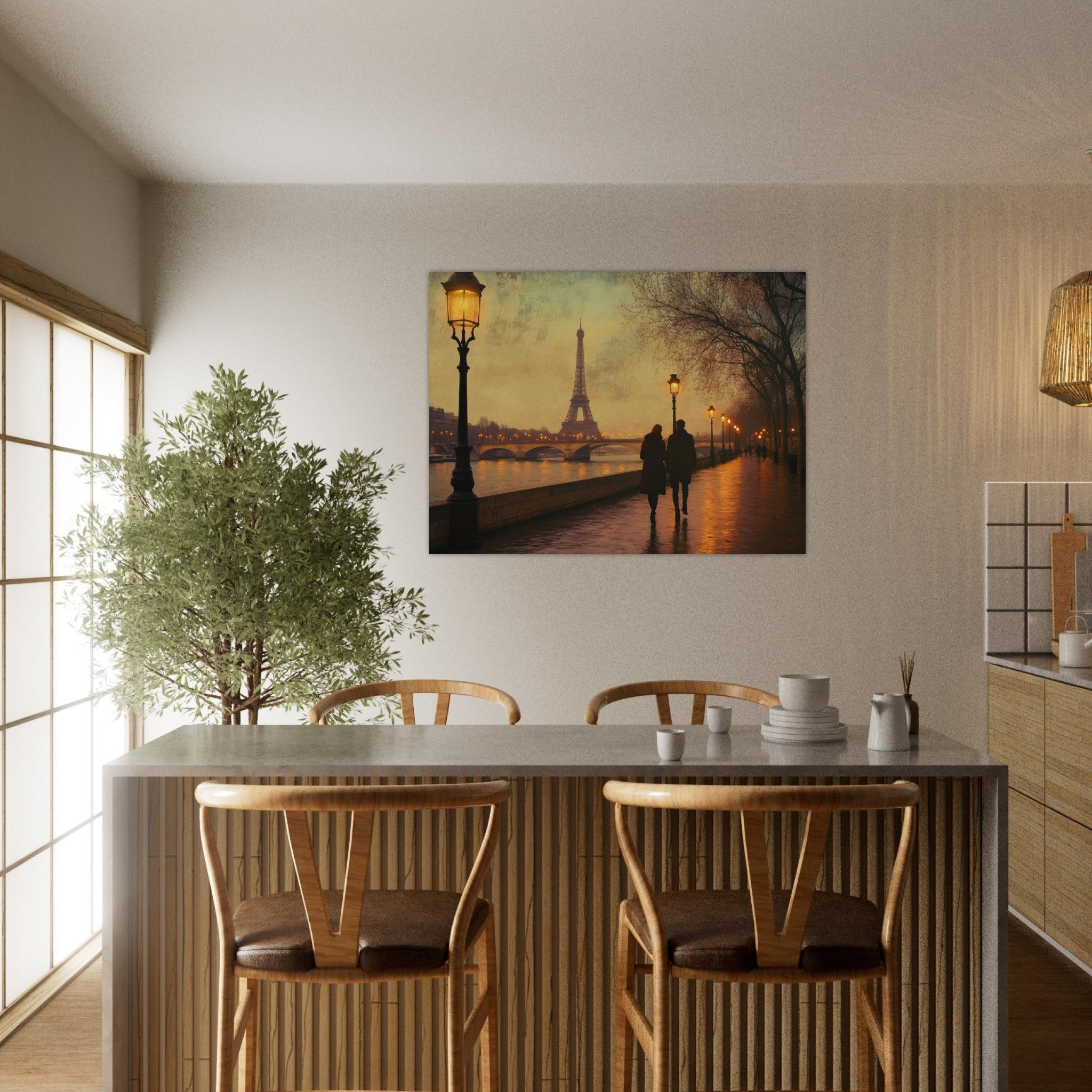 Fine Art Poster Landscape - Evening Stroll Along the Seine A romantic river 2 - Shop Ai Art WebShop - Digital Art online Store