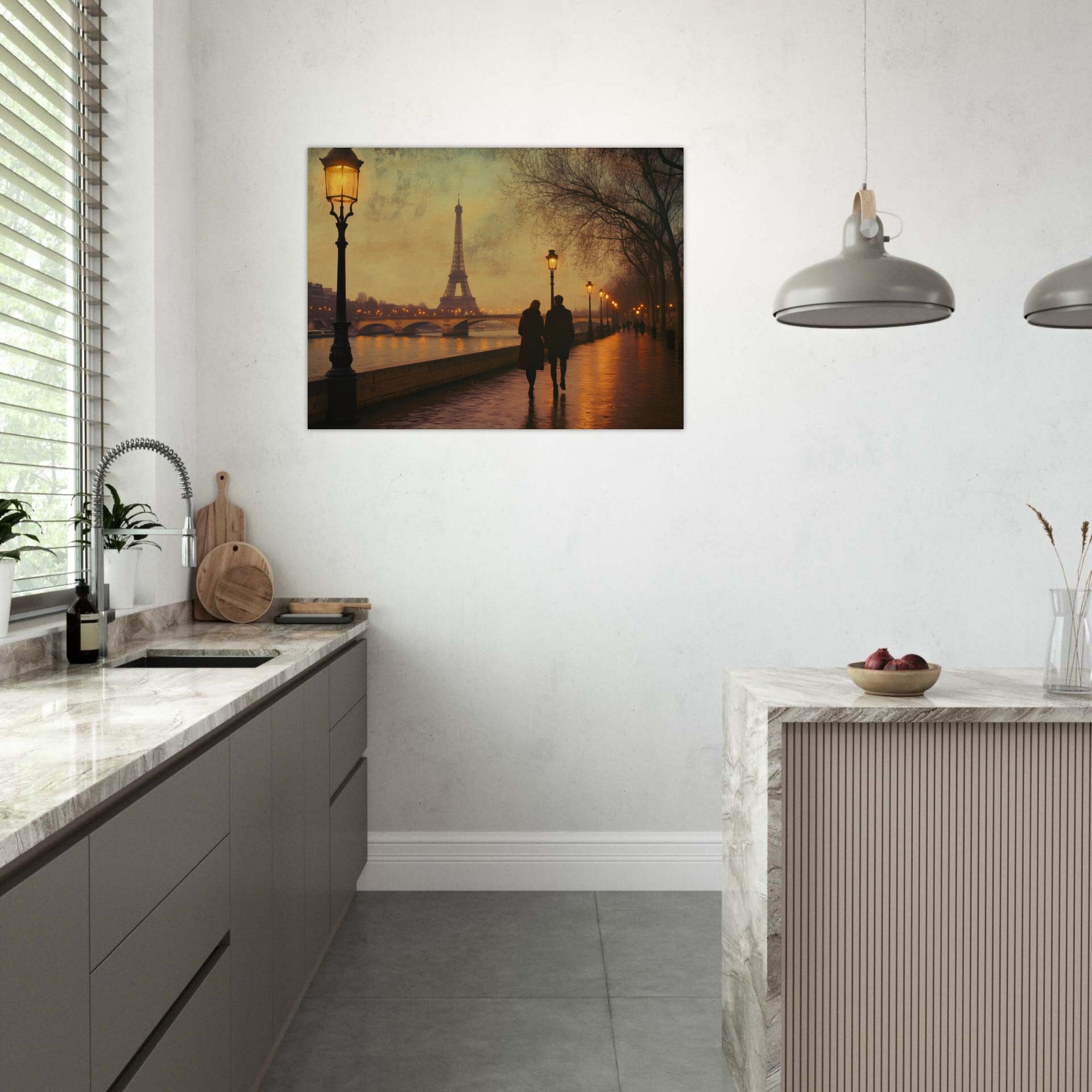 Fine Art Poster Landscape - Evening Stroll Along the Seine A romantic river 2 - Shop Ai Art WebShop - Digital Art online Store