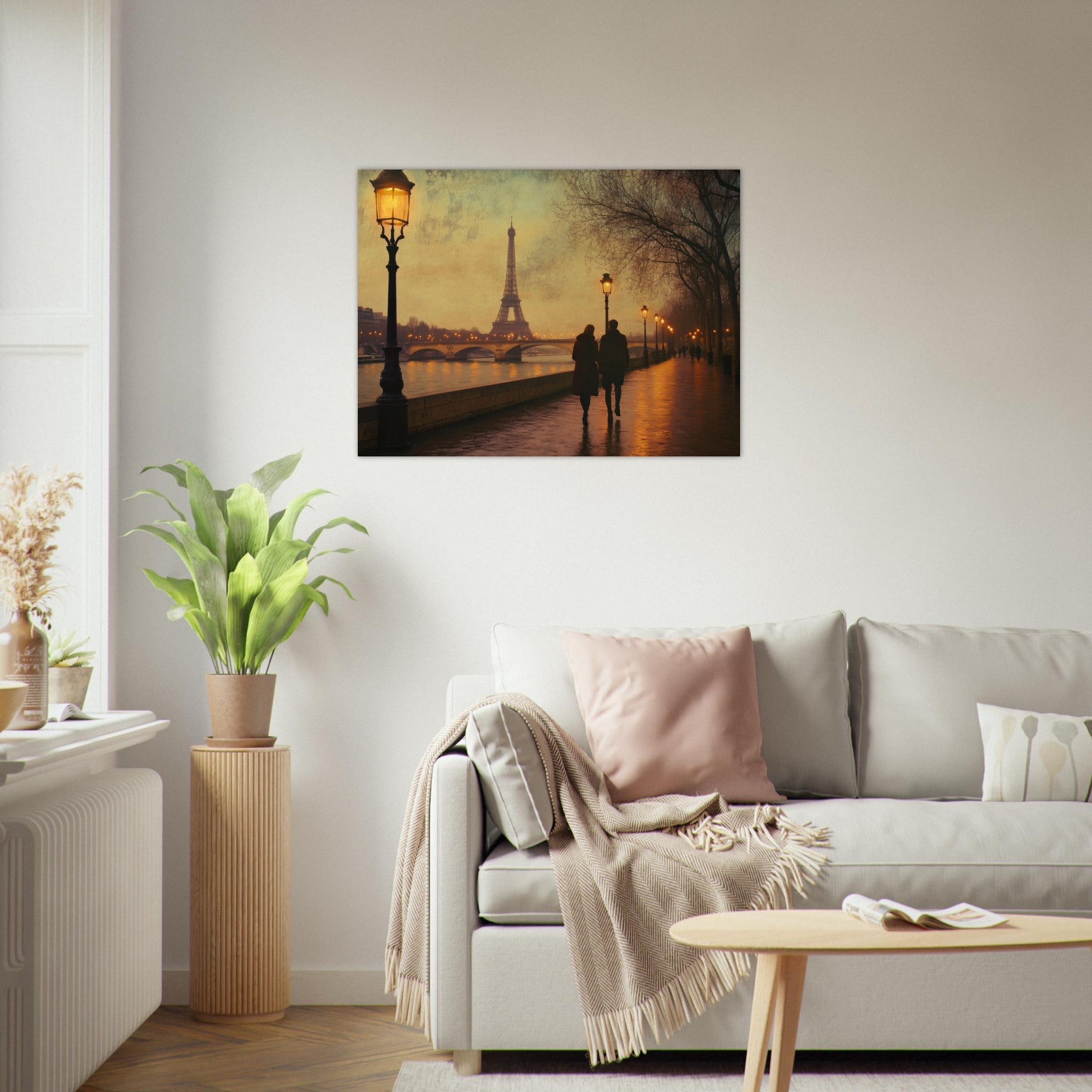 Fine Art Poster Landscape - Evening Stroll Along the Seine A romantic river 2 - Shop Ai Art WebShop - Digital Art online Store