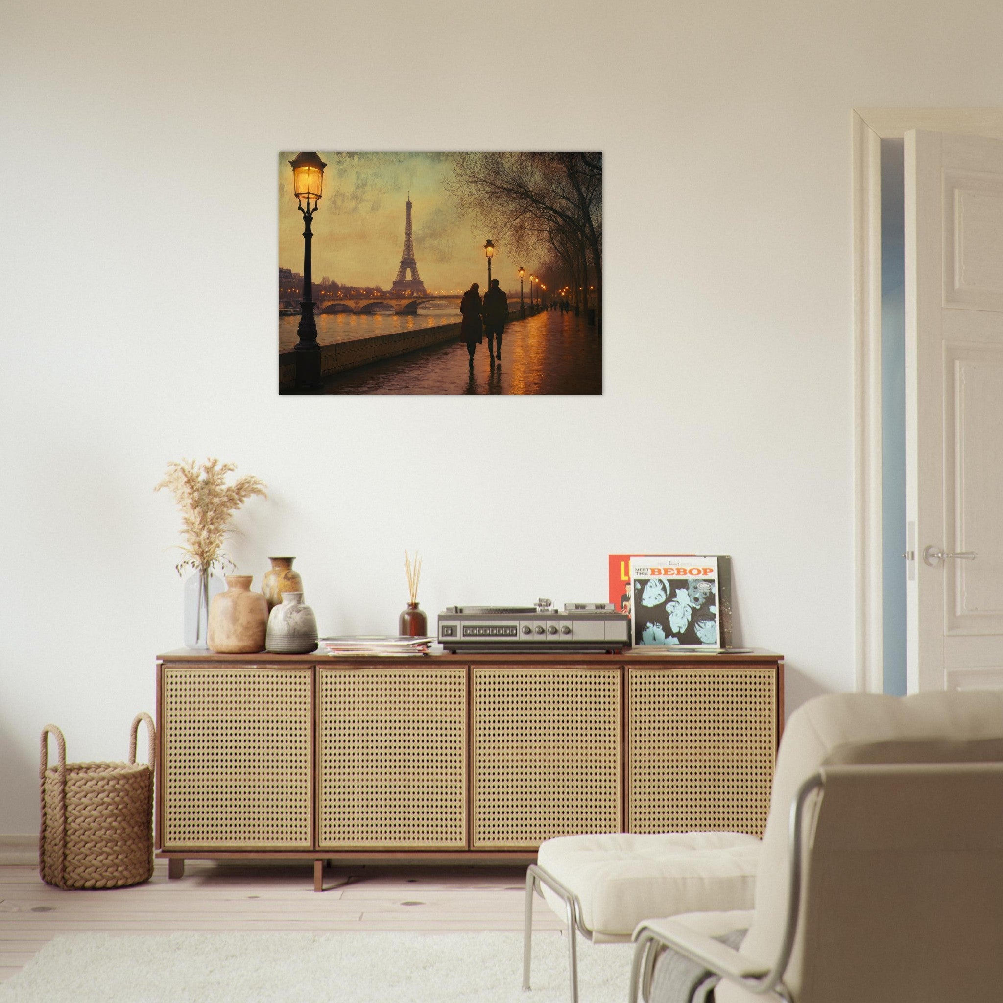 Fine Art Poster Landscape - Evening Stroll Along the Seine A romantic river 2 - Shop Ai Art WebShop - Digital Art online Store