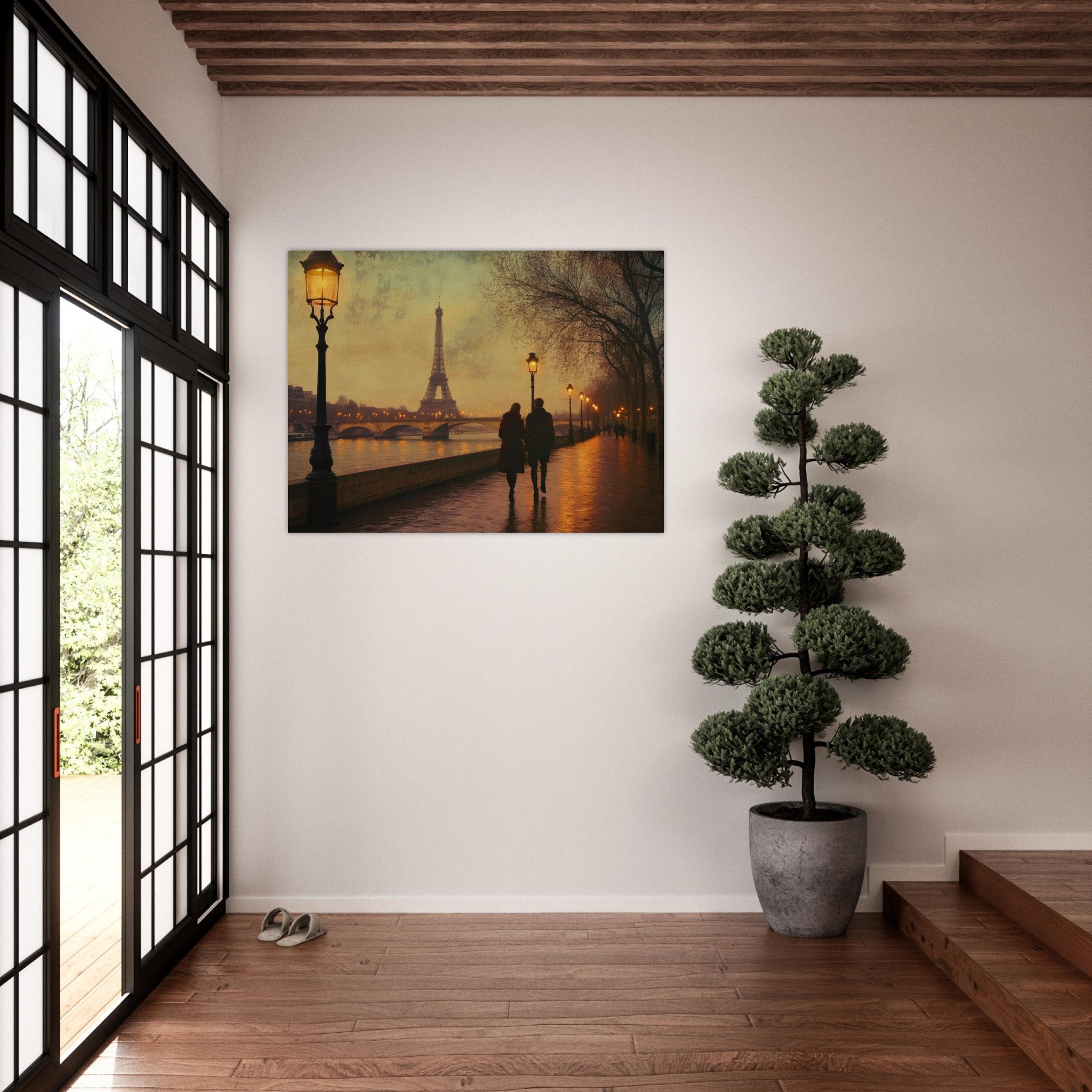 Fine Art Poster Landscape - Evening Stroll Along the Seine A romantic river 2 - Shop Ai Art WebShop - Digital Art online Store