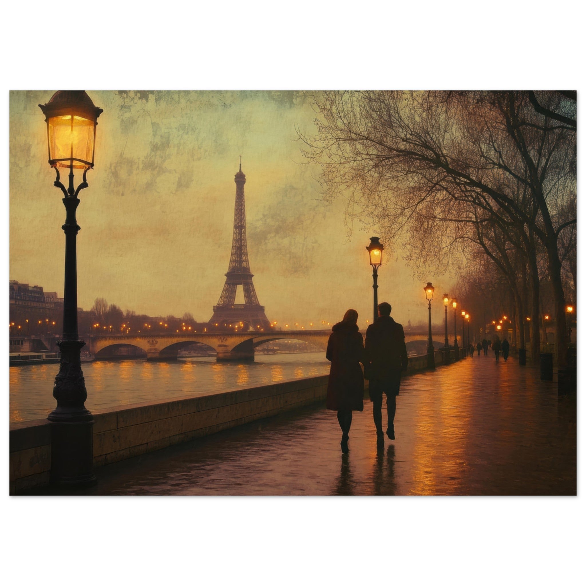 Fine Art Poster Landscape - Evening Stroll Along the Seine A romantic river 2 - Shop Ai Art WebShop - Digital Art online Store