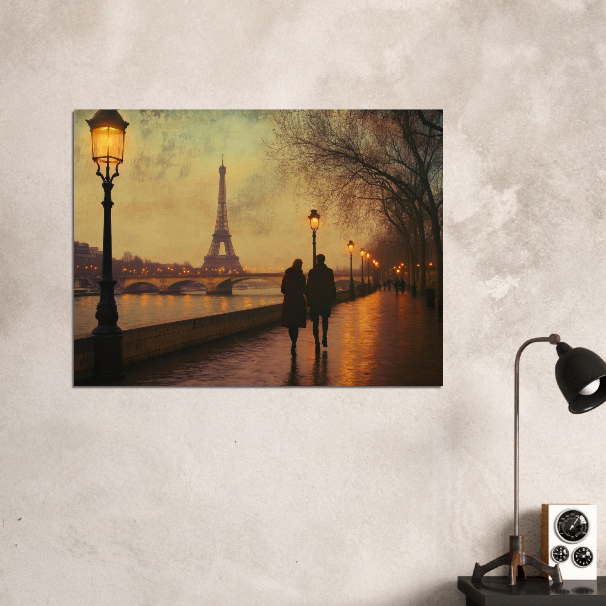 Fine Art Poster Landscape - Evening Stroll Along the Seine A romantic river 2 - Shop Ai Art WebShop - Digital Art online Store
