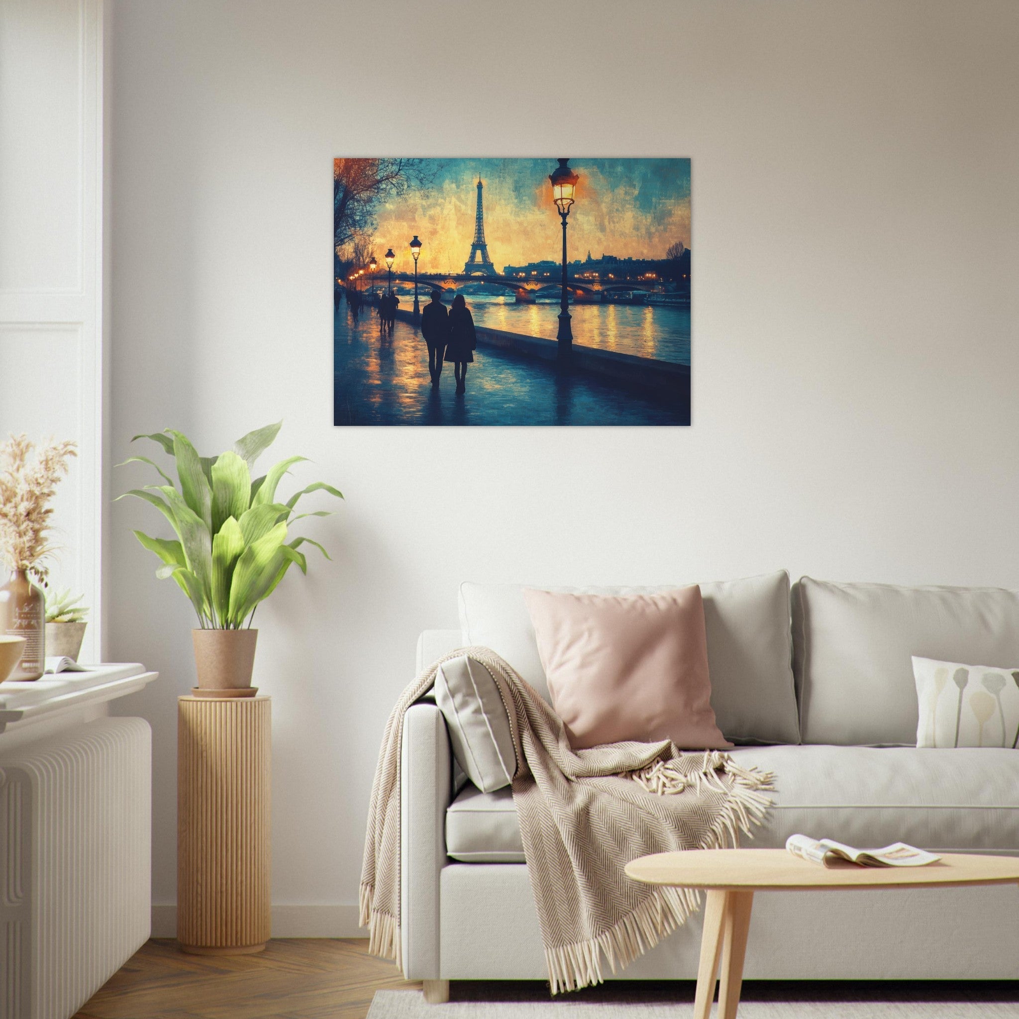 Fine Art Poster Landscape - Evening Stroll Along the Seine A romantic river 3 - Shop Ai Art WebShop - Digital Art online Store