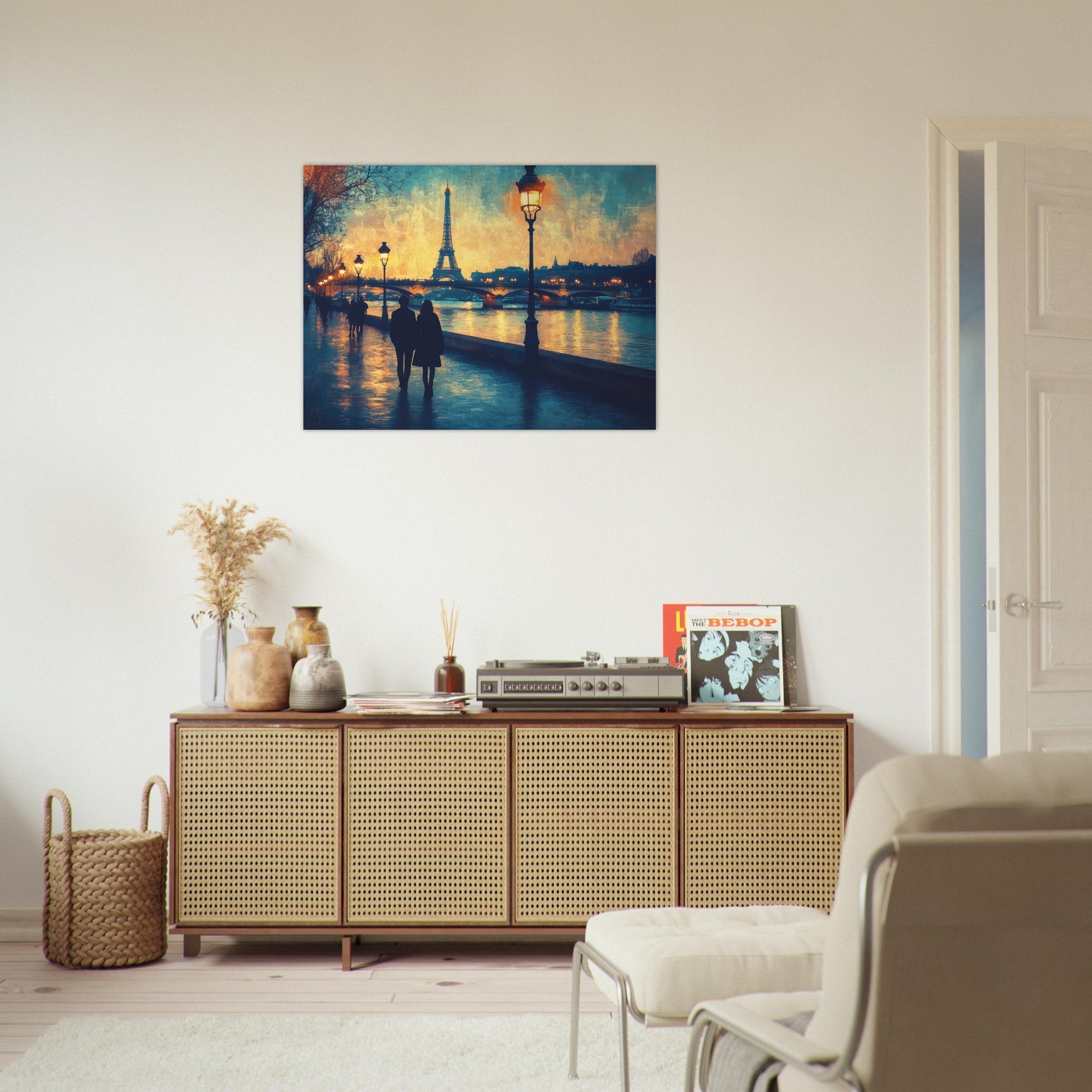 Fine Art Poster Landscape - Evening Stroll Along the Seine A romantic river 3 - Shop Ai Art WebShop - Digital Art online Store