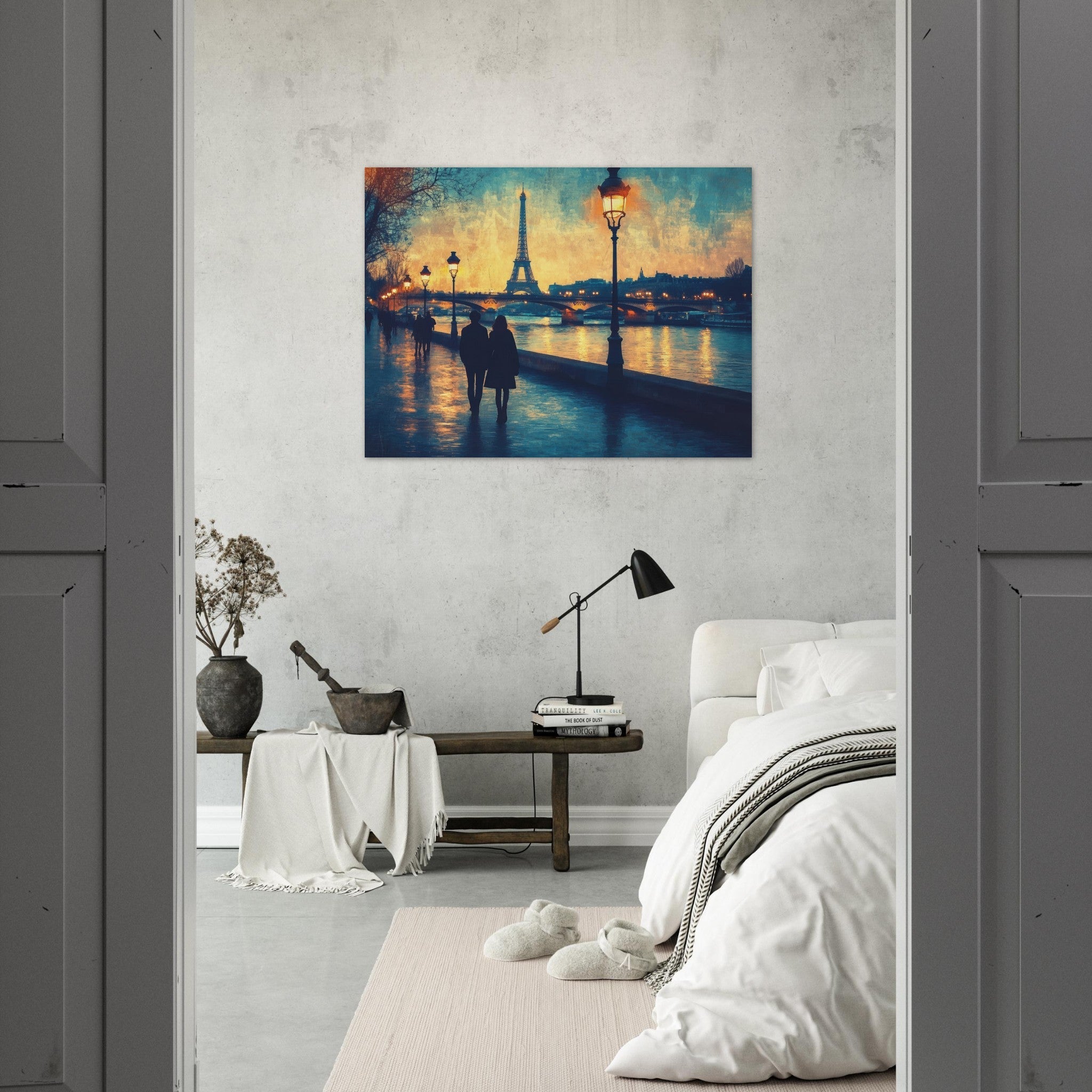 Fine Art Poster Landscape - Evening Stroll Along the Seine A romantic river 3 - Shop Ai Art WebShop - Digital Art online Store