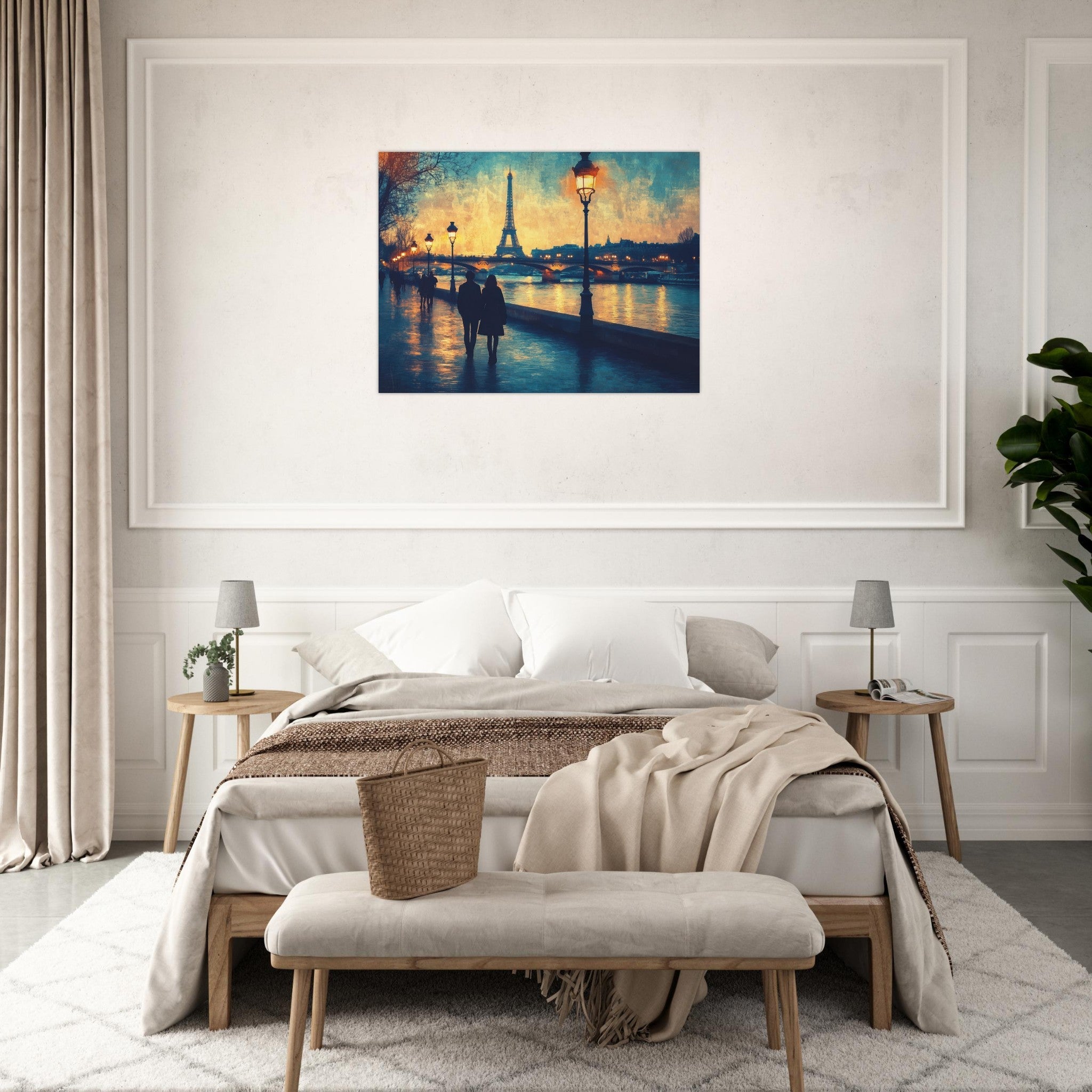 Fine Art Poster Landscape - Evening Stroll Along the Seine A romantic river 3 - Shop Ai Art WebShop - Digital Art online Store