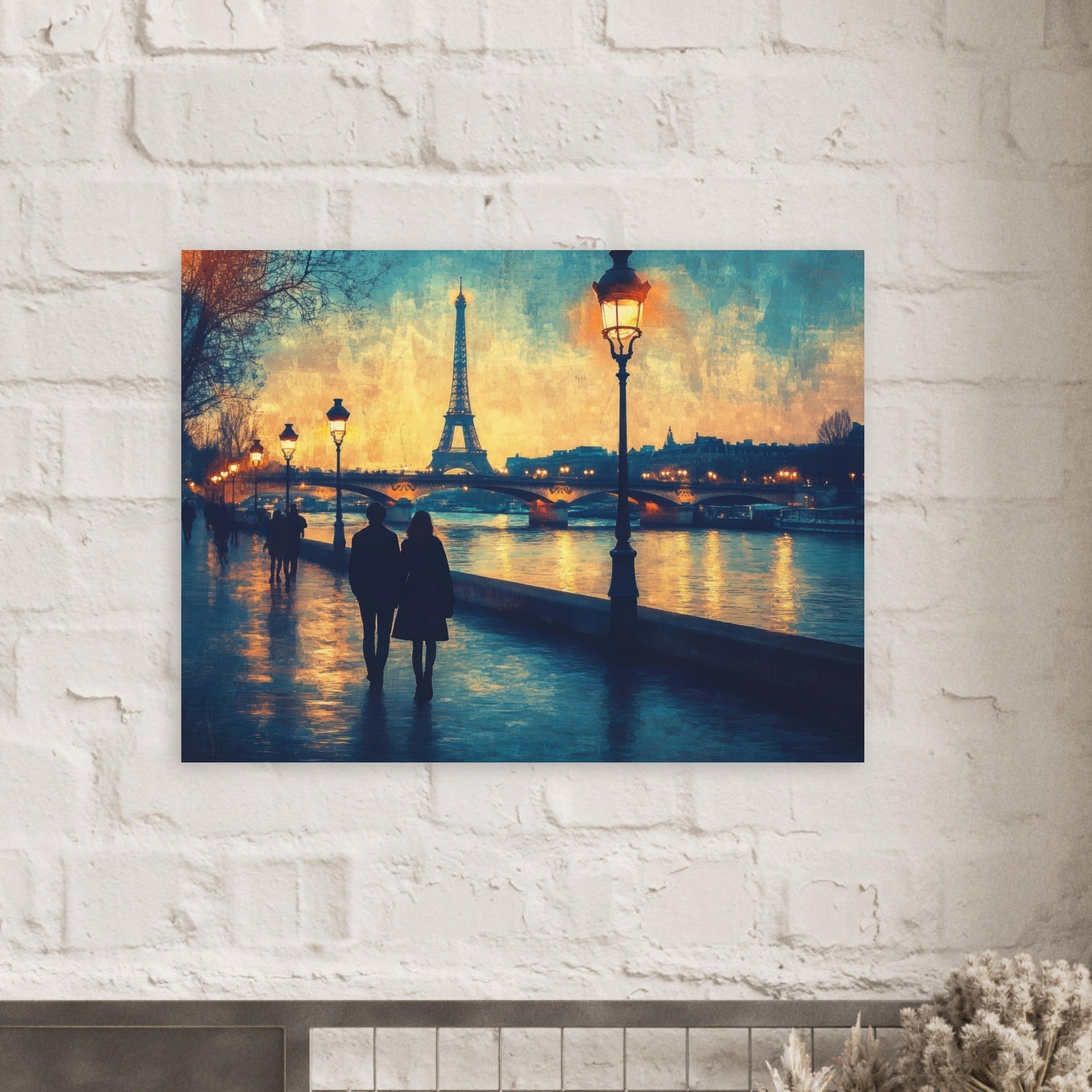 Fine Art Poster Landscape - Evening Stroll Along the Seine A romantic river 3 - Shop Ai Art WebShop - Digital Art online Store