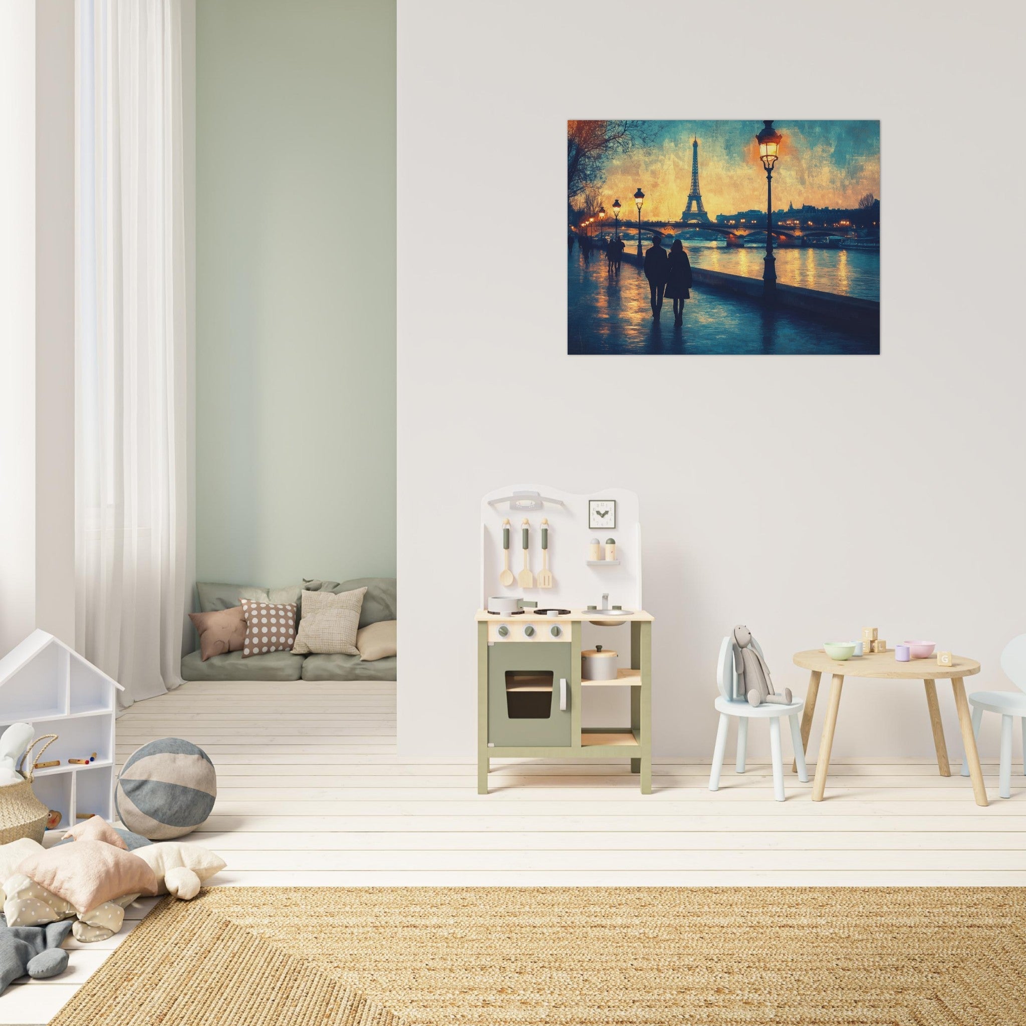Fine Art Poster Landscape - Evening Stroll Along the Seine A romantic river 3 - Shop Ai Art WebShop - Digital Art online Store