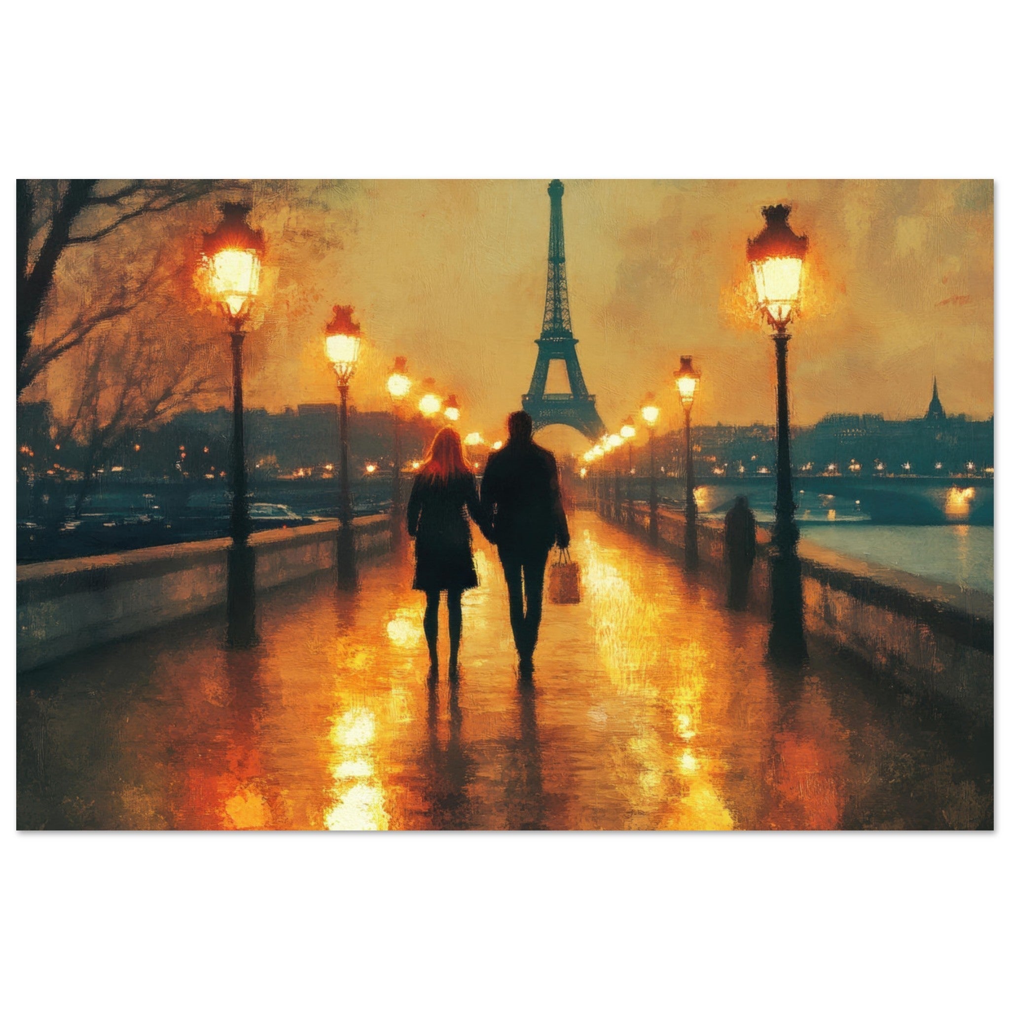 Fine Art Poster Landscape - Evening Stroll Along the Seine A romantic river 4 - Shop Ai Art WebShop - Digital Art online Store