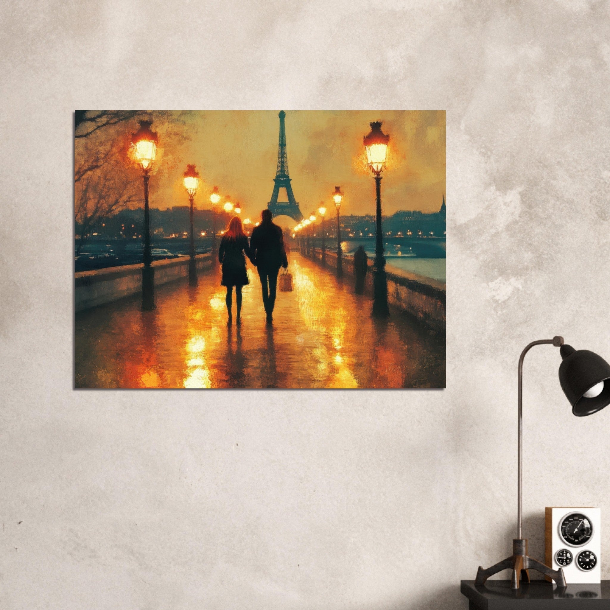 Fine Art Poster Landscape - Evening Stroll Along the Seine A romantic river 4 - Shop Ai Art WebShop - Digital Art online Store