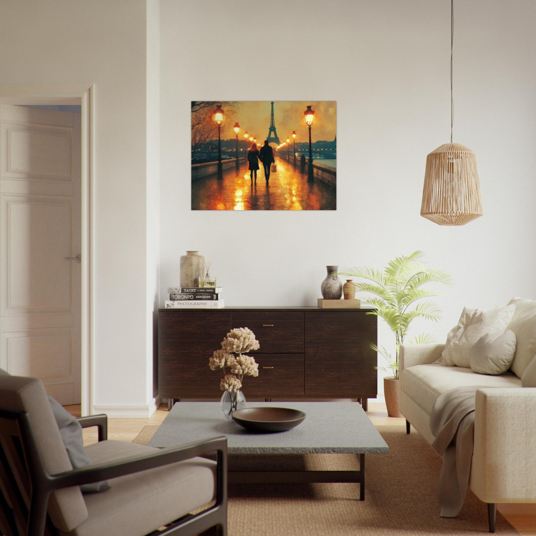Fine Art Poster Landscape - Evening Stroll Along the Seine A romantic river 4 - Shop Ai Art WebShop - Digital Art online Store