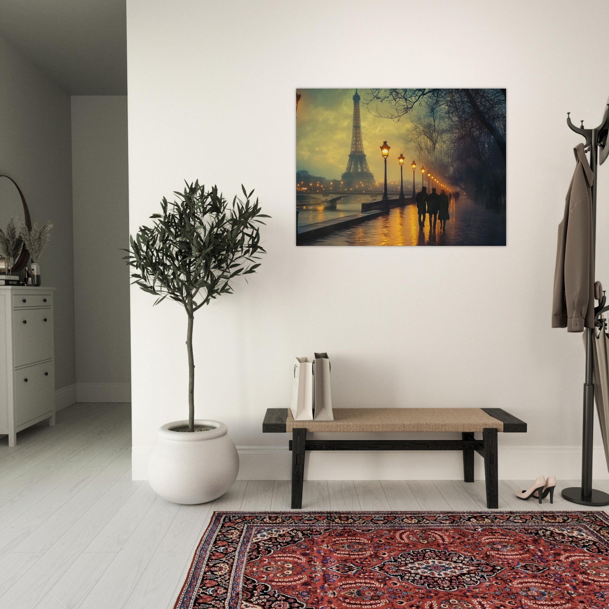 Fine Art Poster Landscape - Evening Stroll Along the Seine A romantic river - Shop Ai Art WebShop - Digital Art online Store