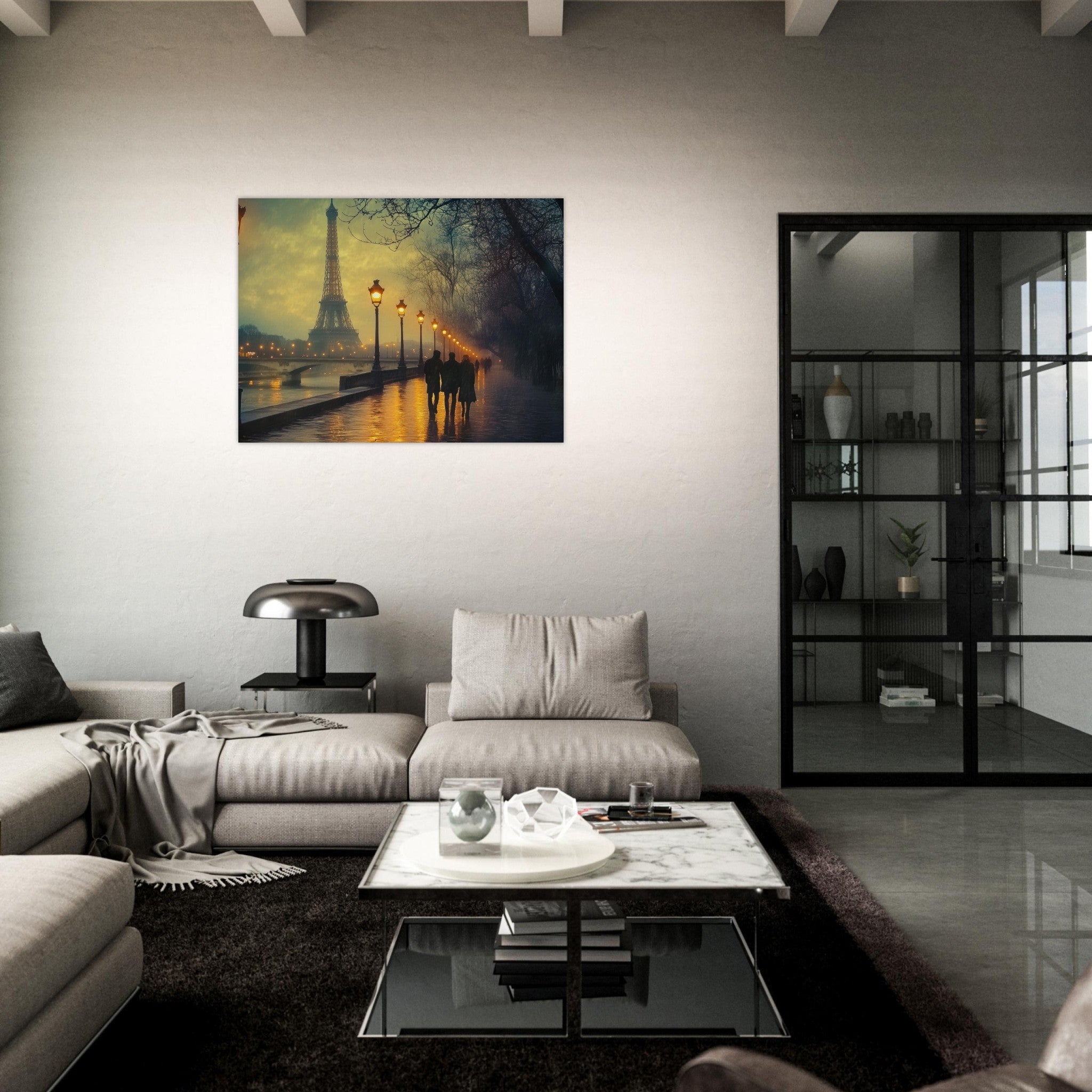Fine Art Poster Landscape - Evening Stroll Along the Seine A romantic river - Shop Ai Art WebShop - Digital Art online Store