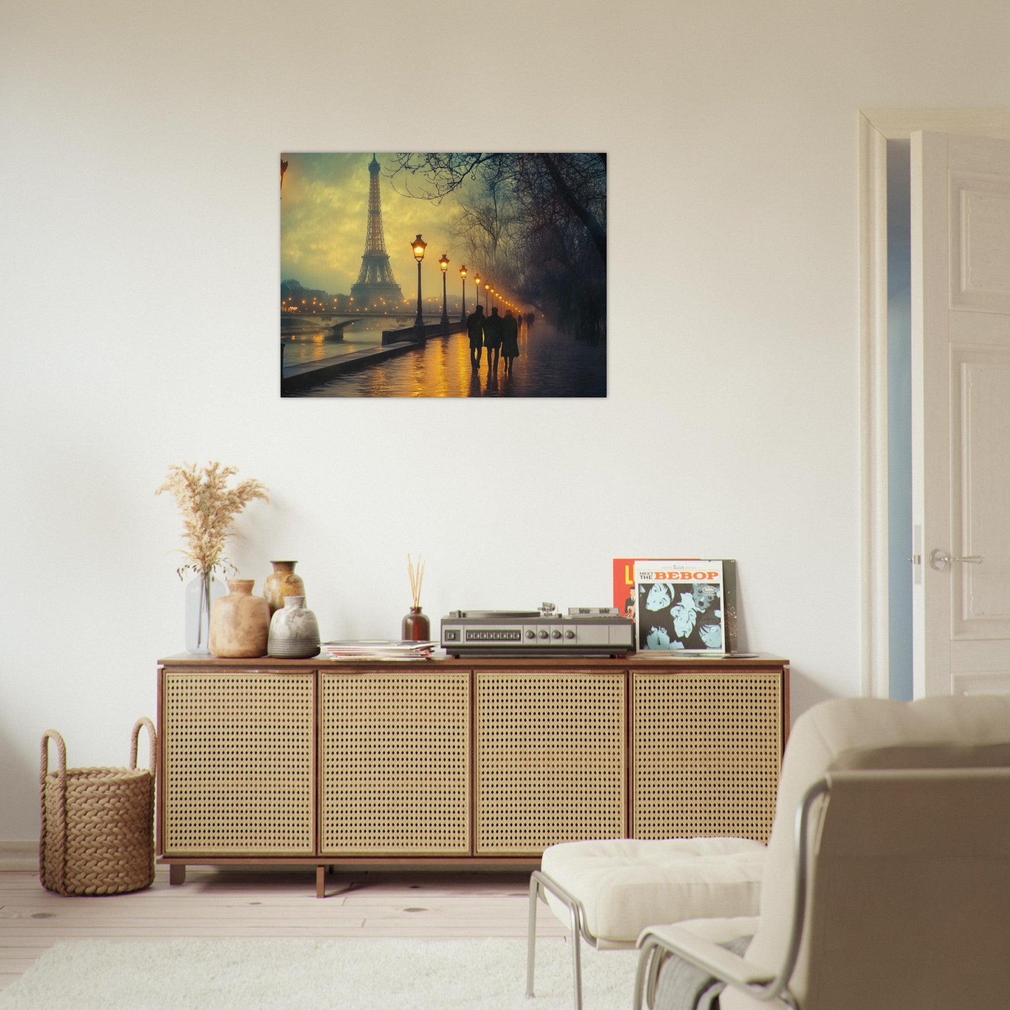 Fine Art Poster Landscape - Evening Stroll Along the Seine A romantic river - Shop Ai Art WebShop - Digital Art online Store