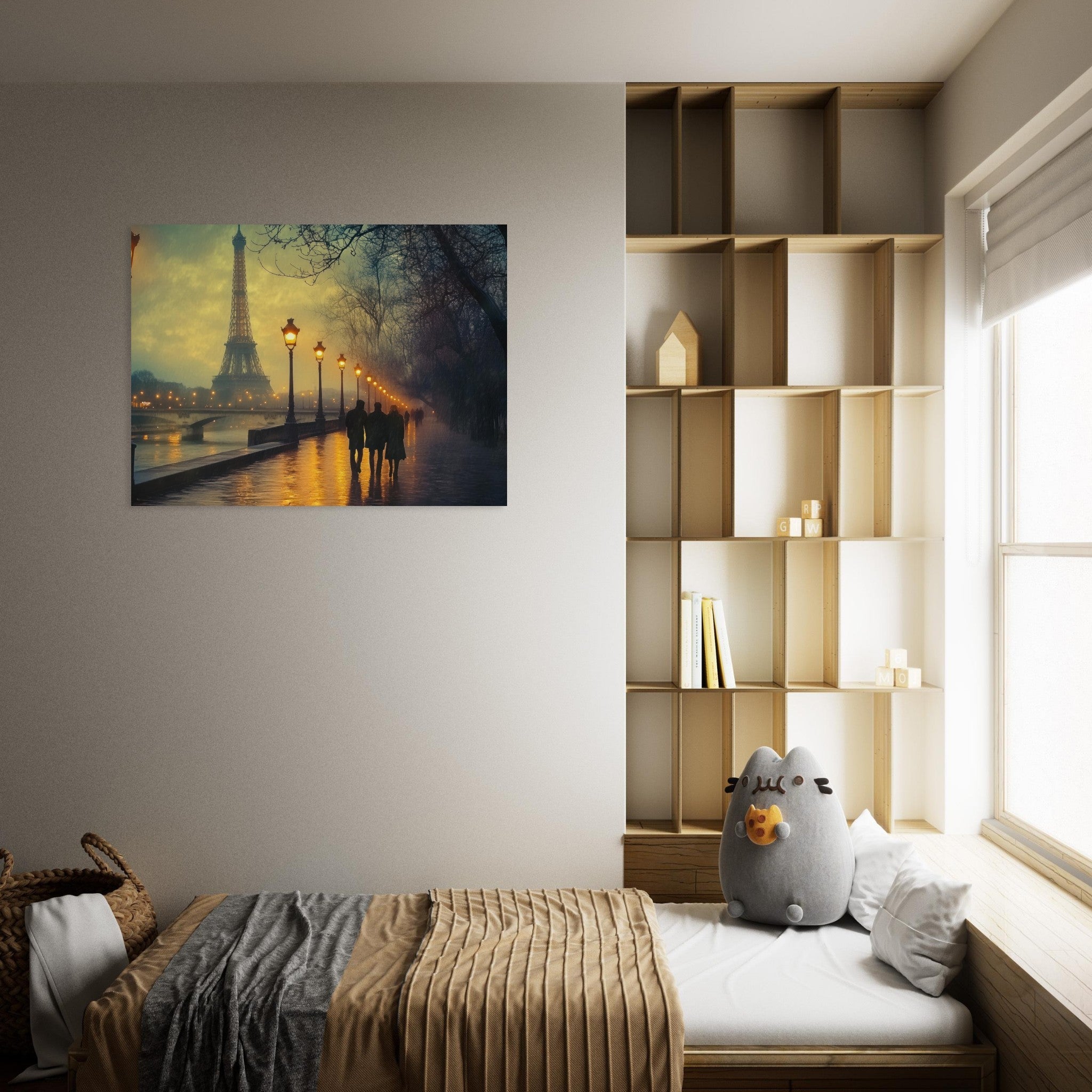 Fine Art Poster Landscape - Evening Stroll Along the Seine A romantic river - Shop Ai Art WebShop - Digital Art online Store