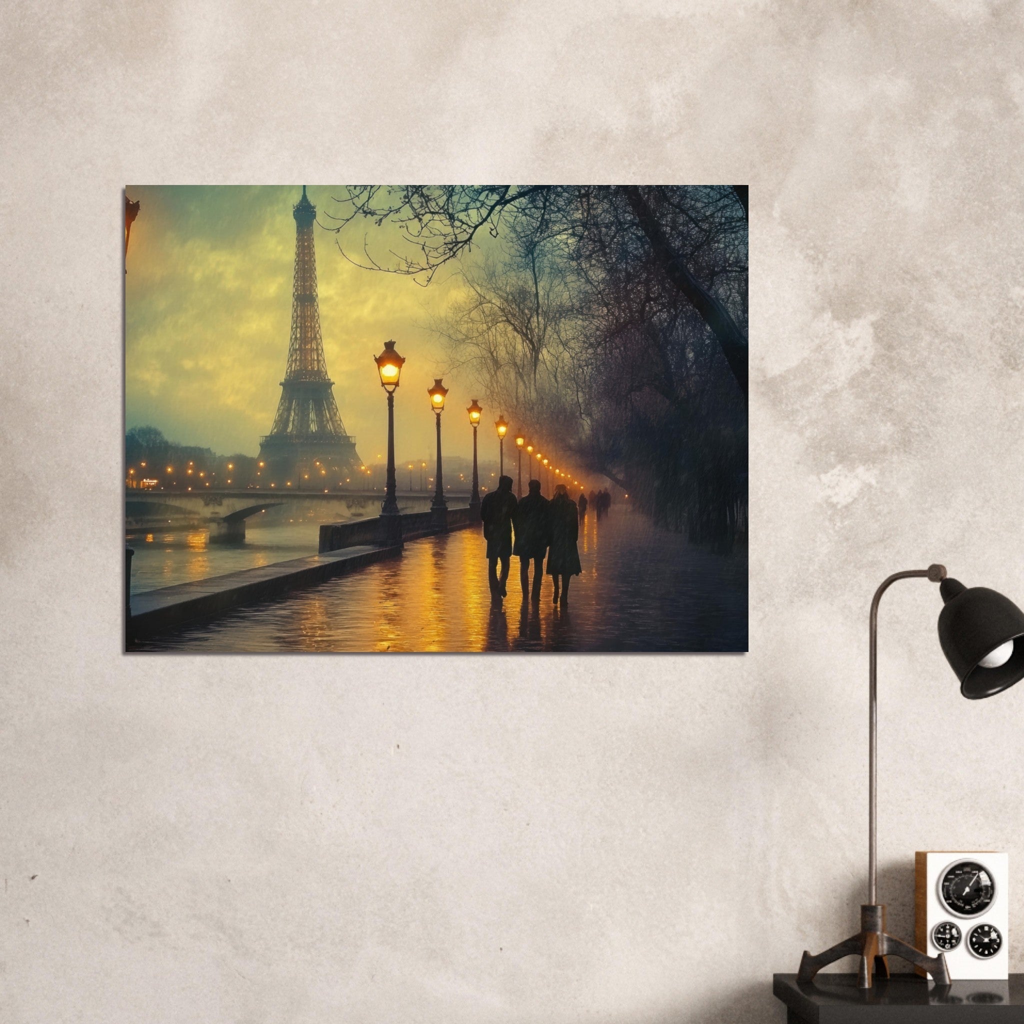 Fine Art Poster Landscape - Evening Stroll Along the Seine A romantic river - Shop Ai Art WebShop - Digital Art online Store