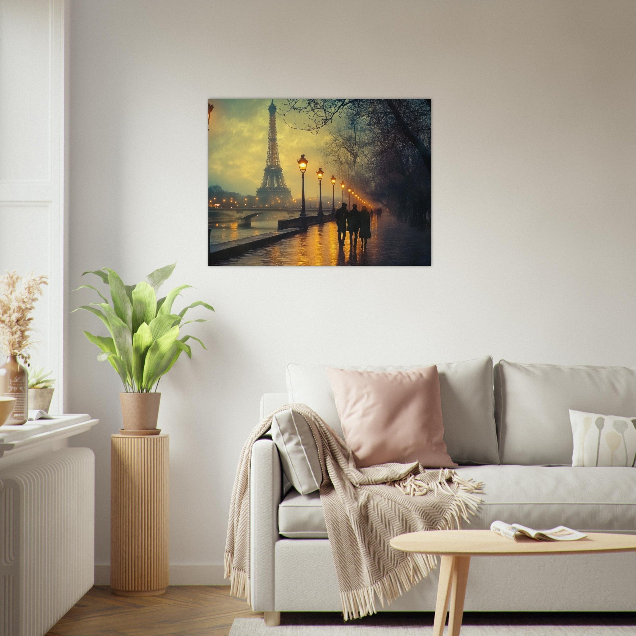 Fine Art Poster Landscape - Evening Stroll Along the Seine A romantic river - Shop Ai Art WebShop - Digital Art online Store
