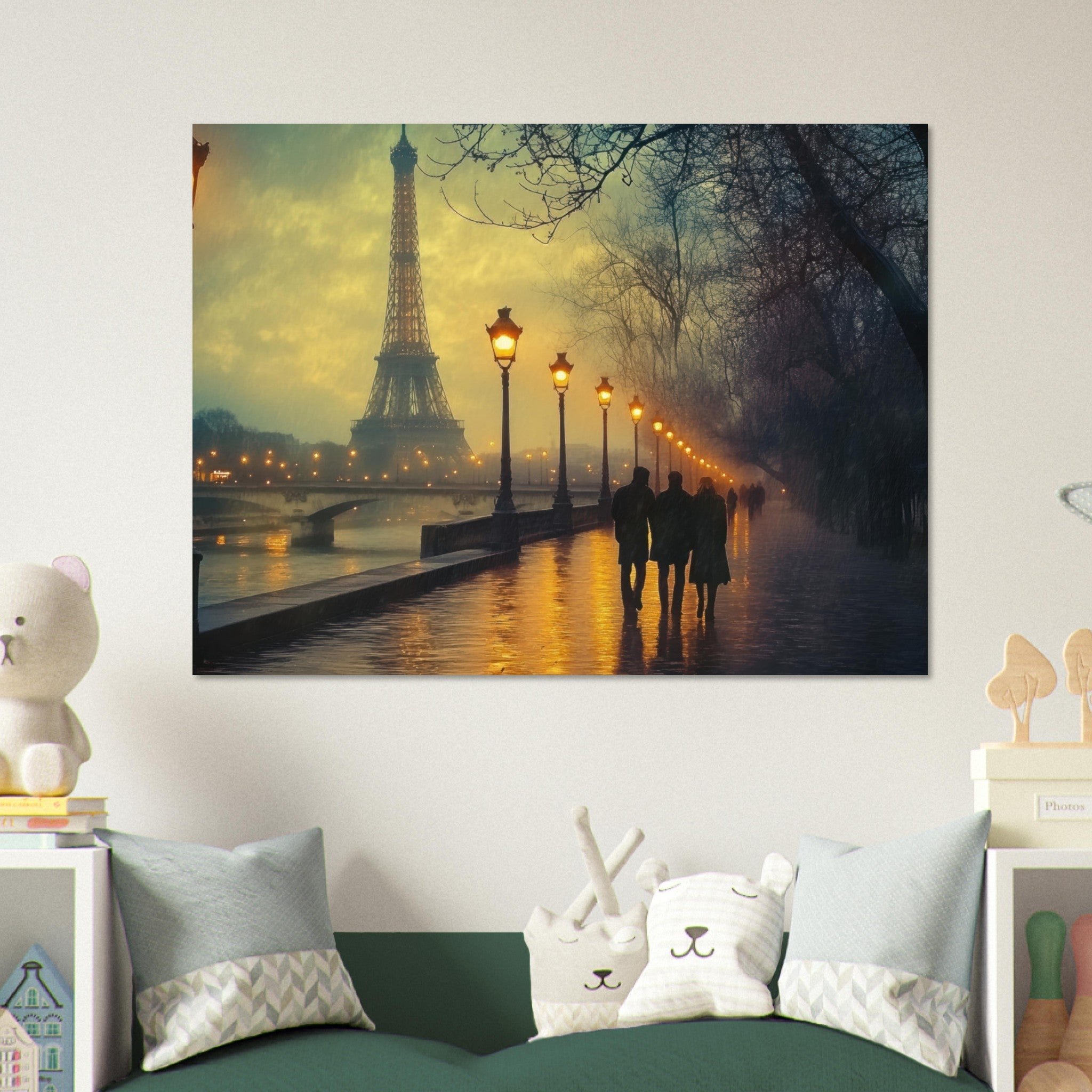 Fine Art Poster Landscape - Evening Stroll Along the Seine A romantic river - Shop Ai Art WebShop - Digital Art online Store
