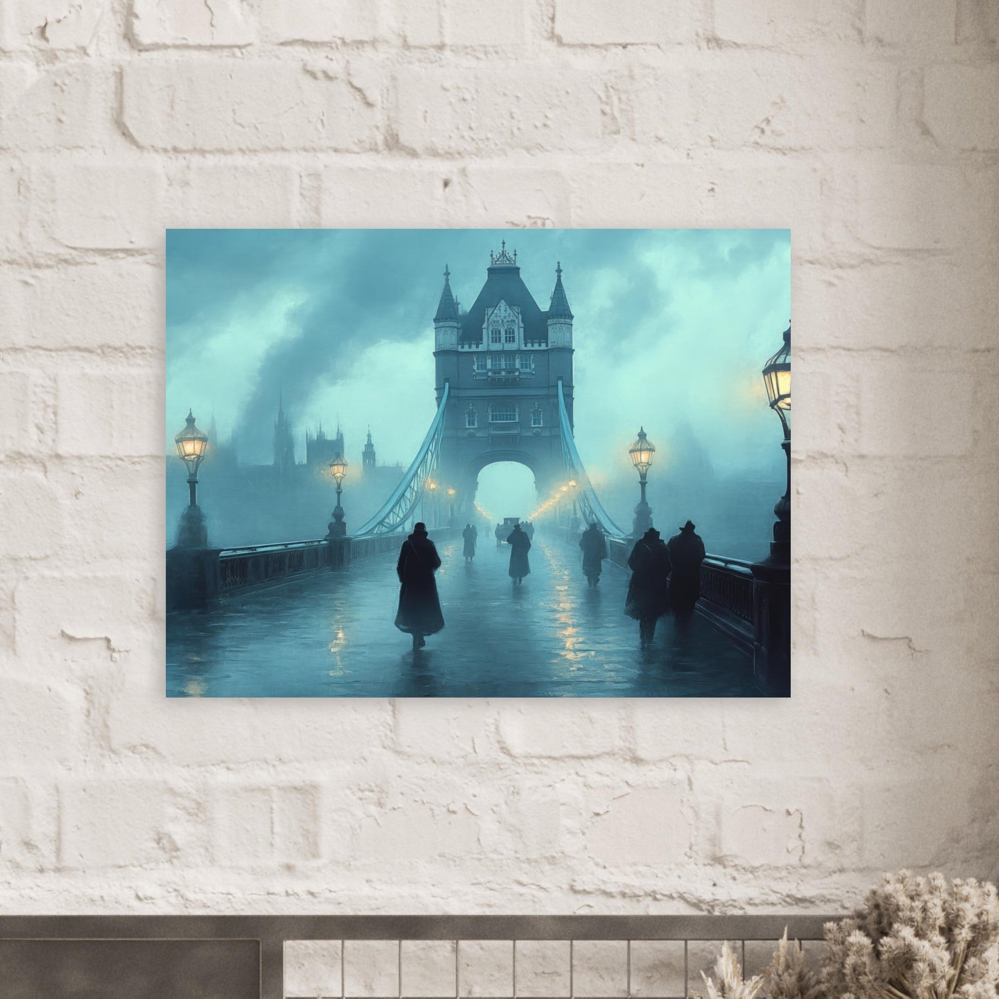 Fine Art Poster Landscape - Foggy London Bridge at Dawn A misty morning vie 2 - Shop Ai Art WebShop - Digital Art online Store