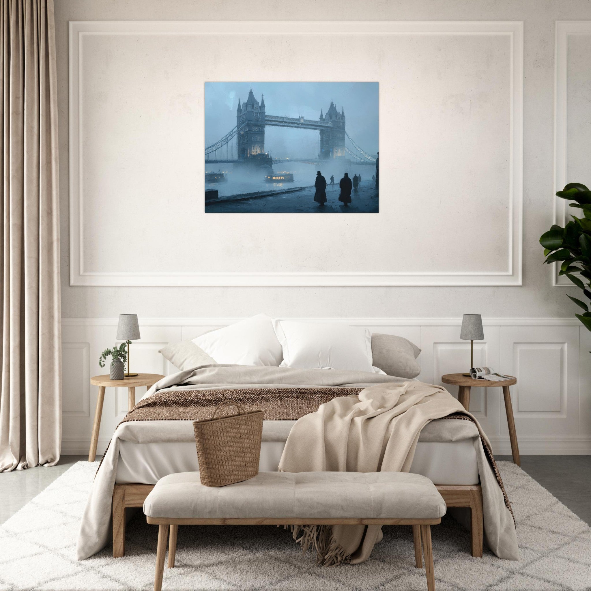 Fine Art Poster Landscape - Foggy London Bridge at Dawn A misty morning vie 3 - Shop Ai Art WebShop - Digital Art online Store