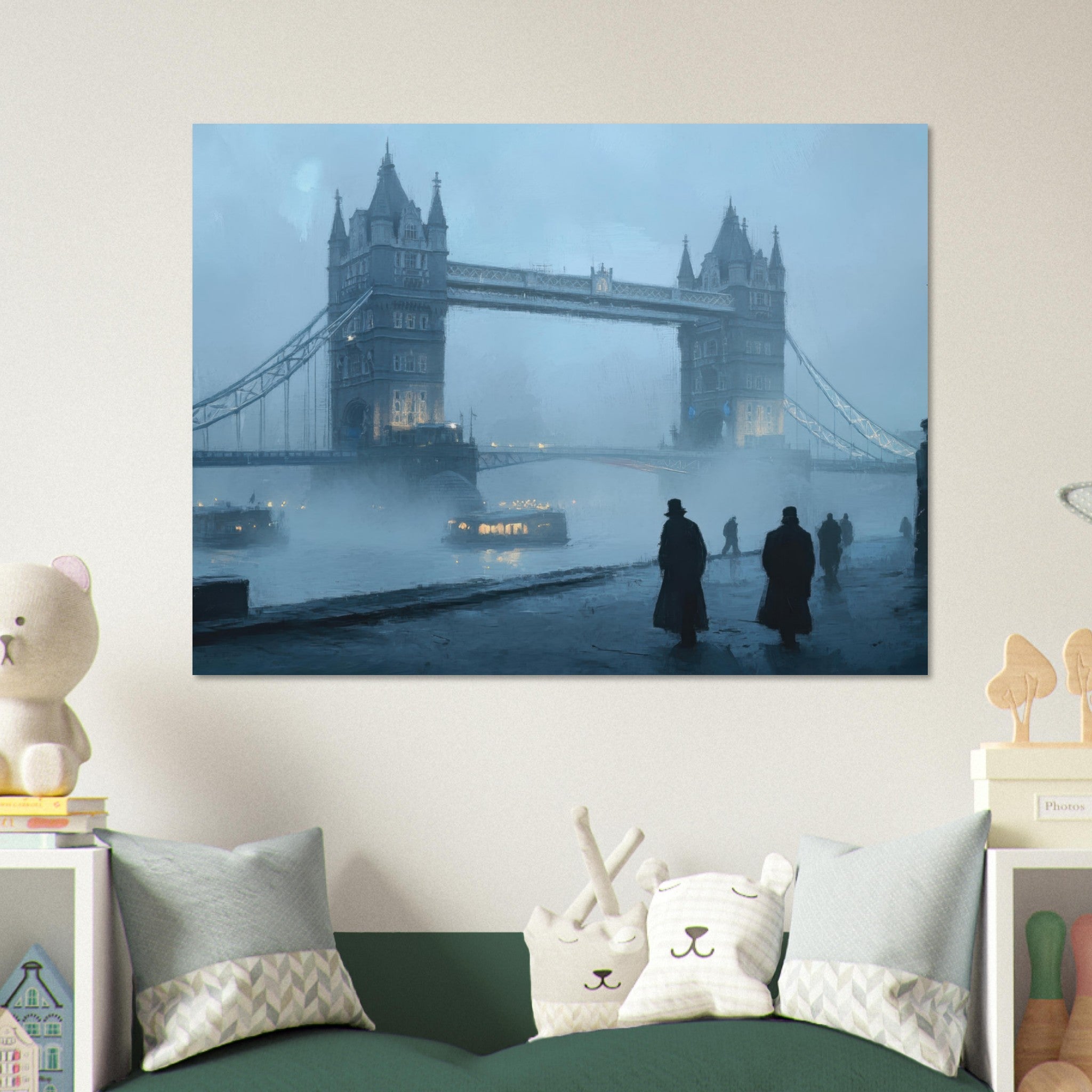 Fine Art Poster Landscape - Foggy London Bridge at Dawn A misty morning vie 3 - Shop Ai Art WebShop - Digital Art online Store