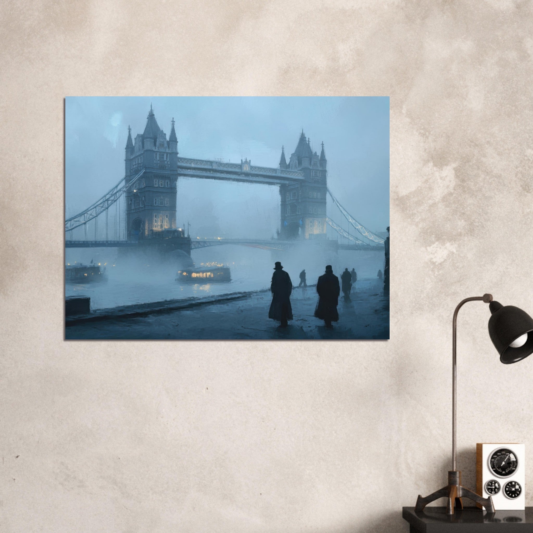 Fine Art Poster Landscape - Foggy London Bridge at Dawn A misty morning vie 3 - Shop Ai Art WebShop - Digital Art online Store