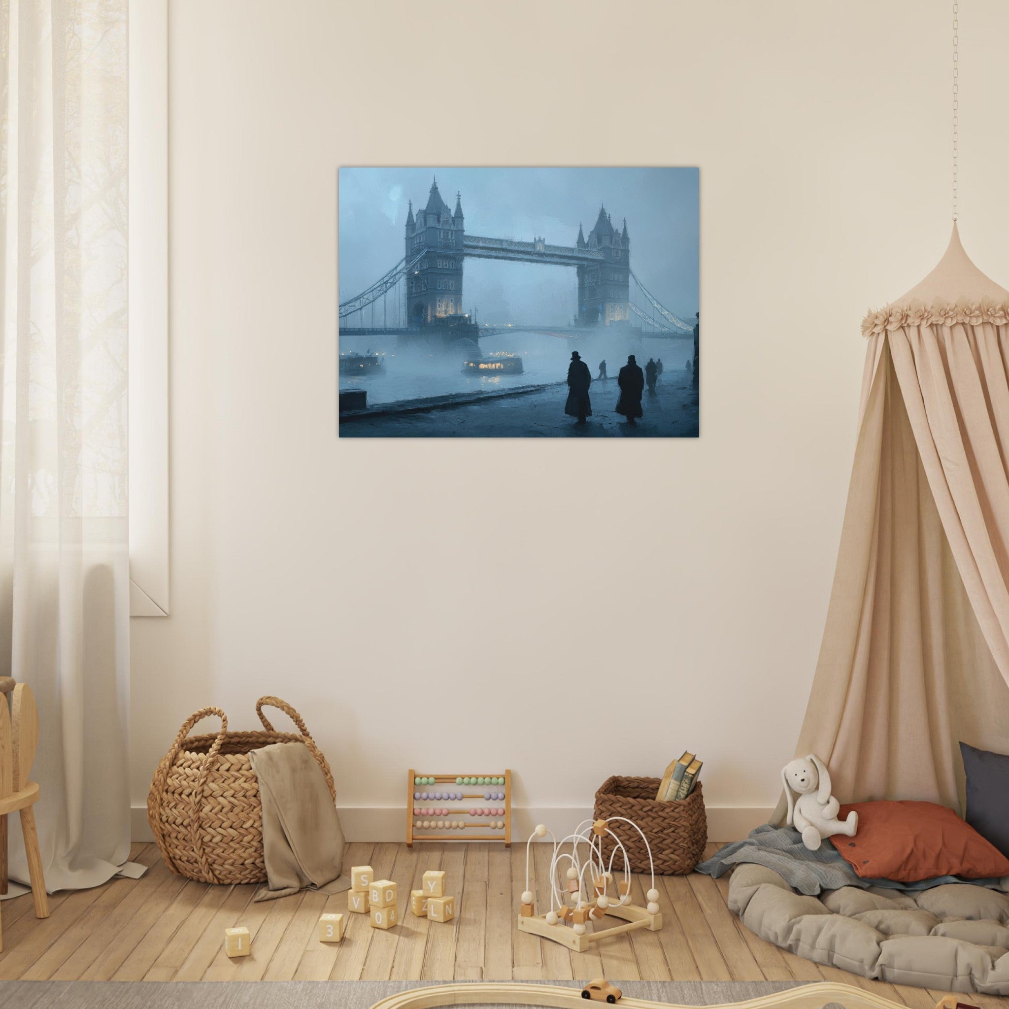 Fine Art Poster Landscape - Foggy London Bridge at Dawn A misty morning vie 3 - Shop Ai Art WebShop - Digital Art online Store